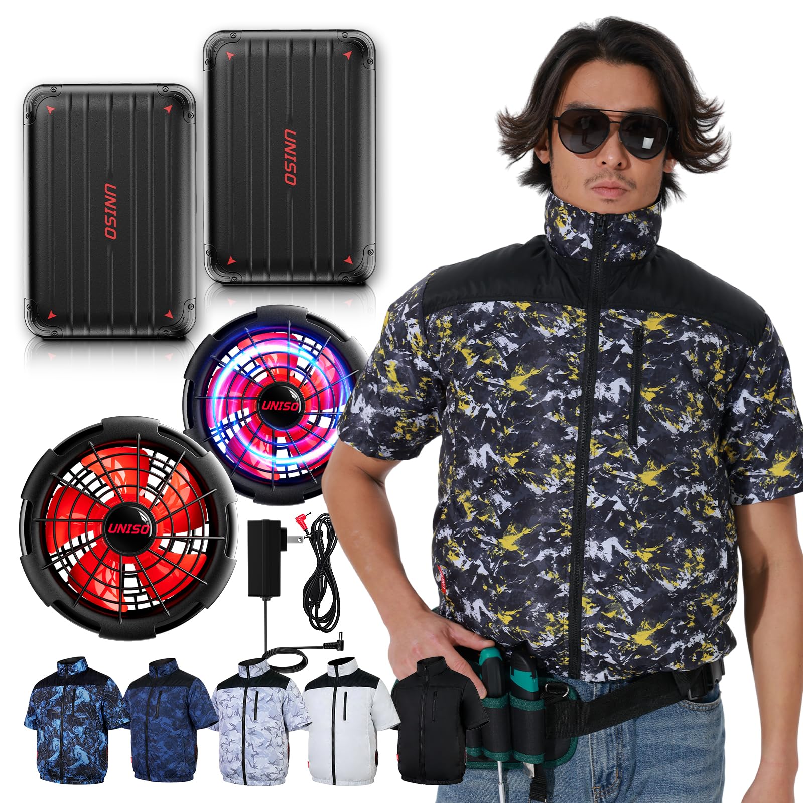 UNISO 空調ウェア 30Vバッテリー ファンセット　サイズＬ Amazon.co.jp: [UNISO] 【バッテリー 2個セット 30V超高出力 40000mAh