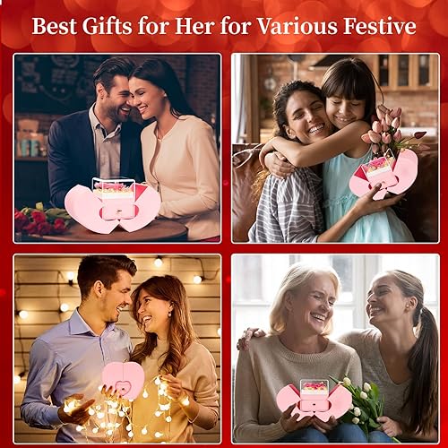 Miniatura 5 de Regalos de cumpleaños de rosas rosas reales preservadas para mujeres, su madre, esposa, novia, abuela con collar I Love You, flores de rosas eternas