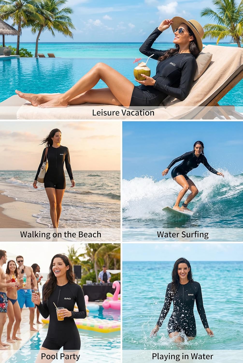 Daci Women Long Sleeve Rash Guard One Piece Boyleg Swimsuit Zipper Surfing Bathing Suit UPF 50+ - Image 5