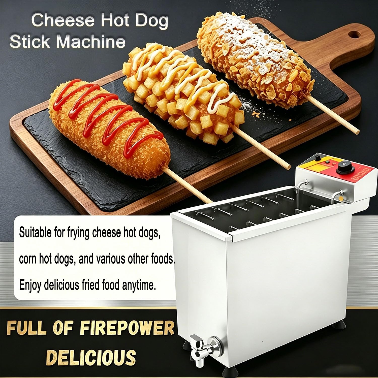 Friggitrice Commerciale Macchina per Produrre Bastoncini di Hot Dog per Formaggio Commerciale Friggitrice per Corn Dog da Inox per Ristorante, Cucina Domestica Snack Bar