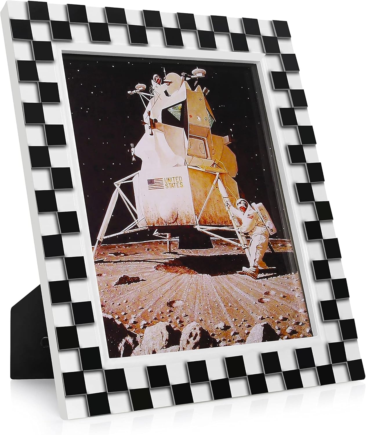8x10 Funky Picture Frames Checkered Black and White Picture Frame Cool Unique Checkered Home Decor for Wall or Tabletop Display, Fits 8x10 or 5x7 Photo with Mat