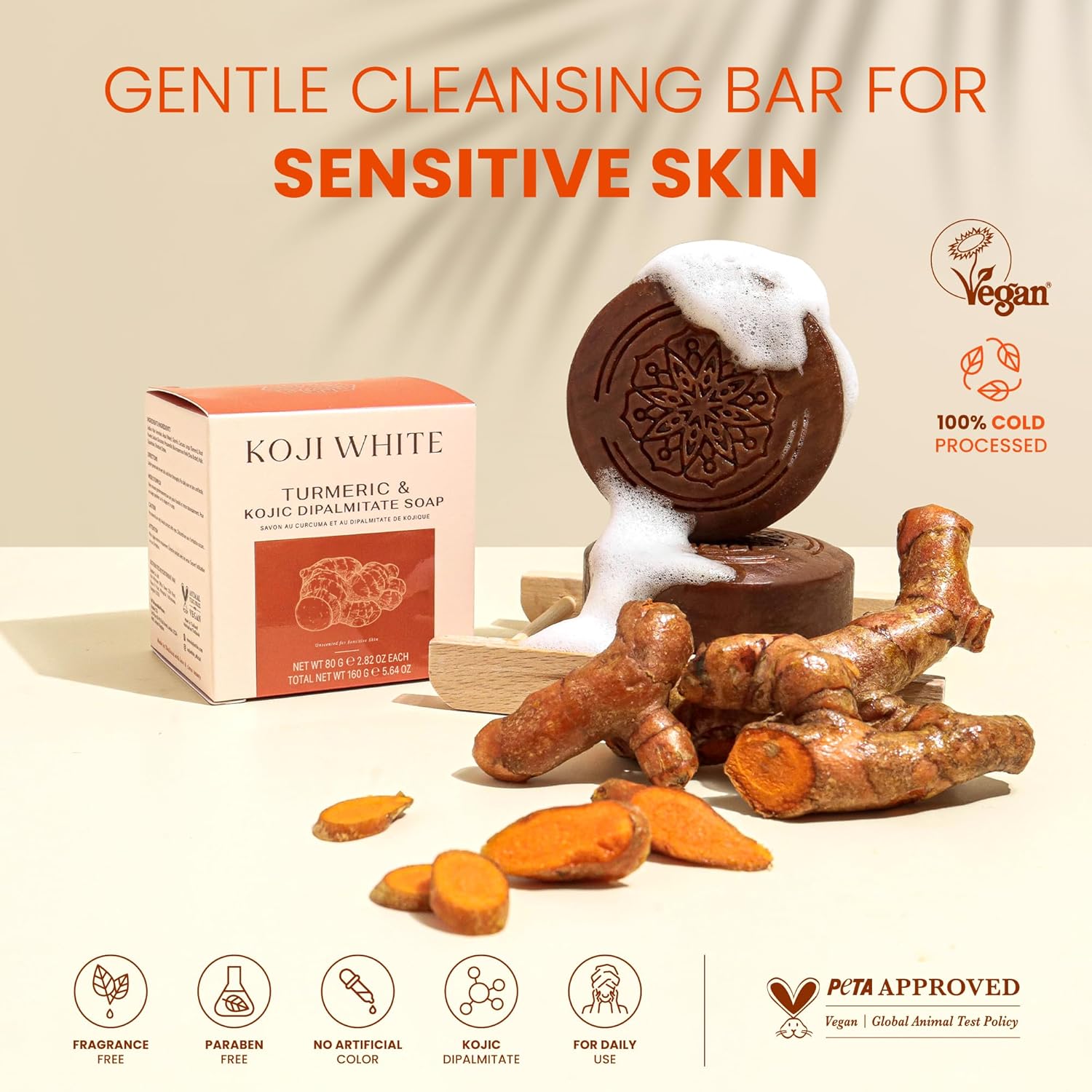 Koji White Turmeric Kojic Acid Soap, Unscented Soap for Sensitive Skin, Uneven Skin Tone, Smooth Skin for Face & Body-Acne with Shea Butter - Vegan, Fragrance-Free, Hypoallergenic, 2.82 oz (2 Bars) - Image 2