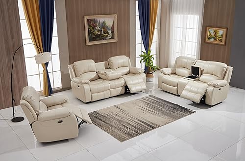 Miniatura 19 de Betsy Furniture Juego de sala de estar de cuero regenerado reclinable eléctrico (marrón, sofá biplaza)