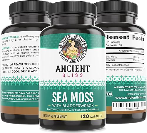 Miniatura 7 de Ancient Bliss Píldoras orgánicas de musgo marino irlandés – Cápsulas de masa marina silvestre Dr. Sebi Wildcrafted | Tiroides, piel saludable y