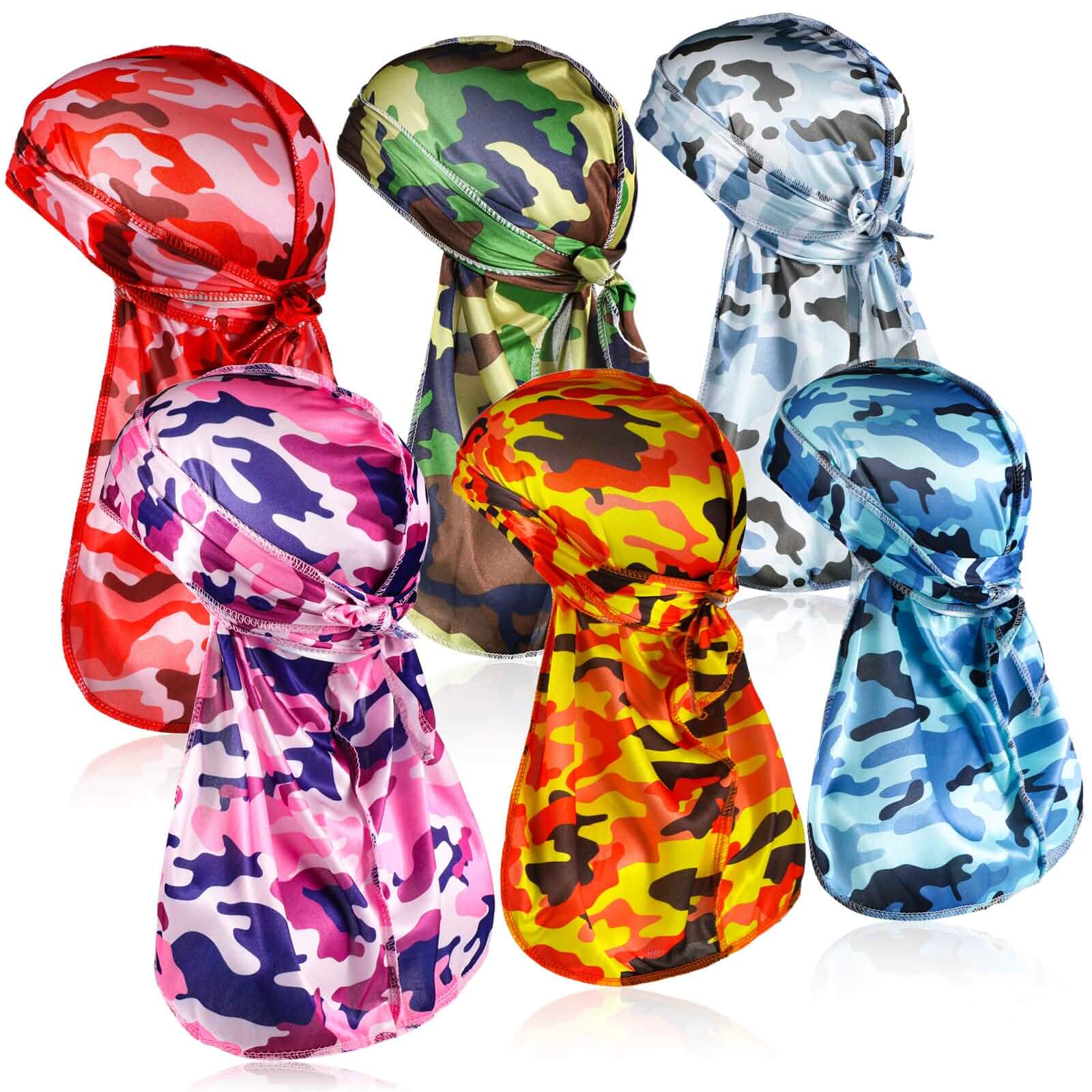 Tarpop 6 Pcs Durags for Men Camo Silk Durags 360 Waves Designer Durags for Braids, Colorful Camo Durag Du Rag Cap for Men Women Hip Hop Rapper