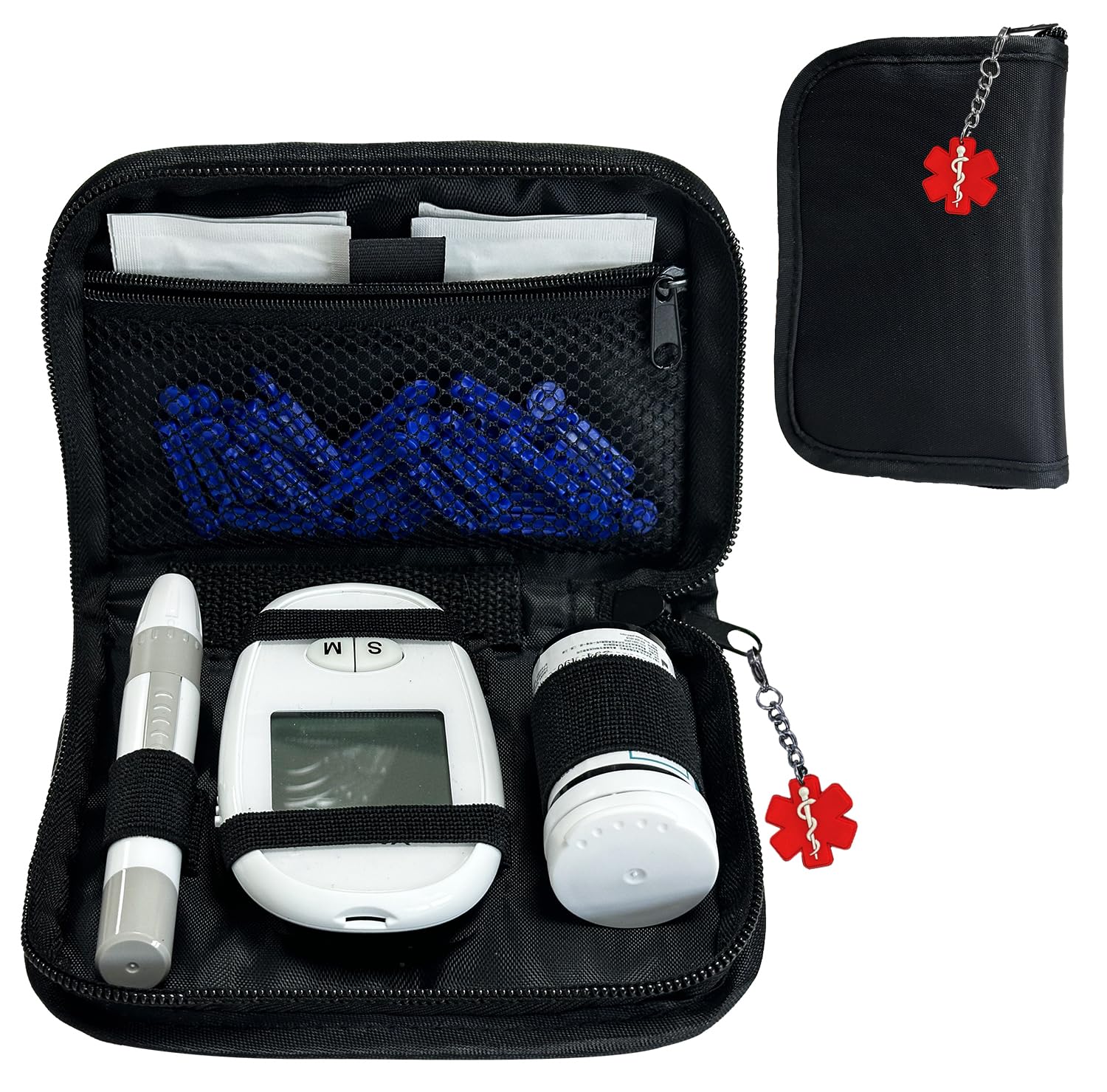 TINNALART Glucose Monitor Case, With medical id Tag, Blood Glucose Meter Storage Bag，Black（case only）