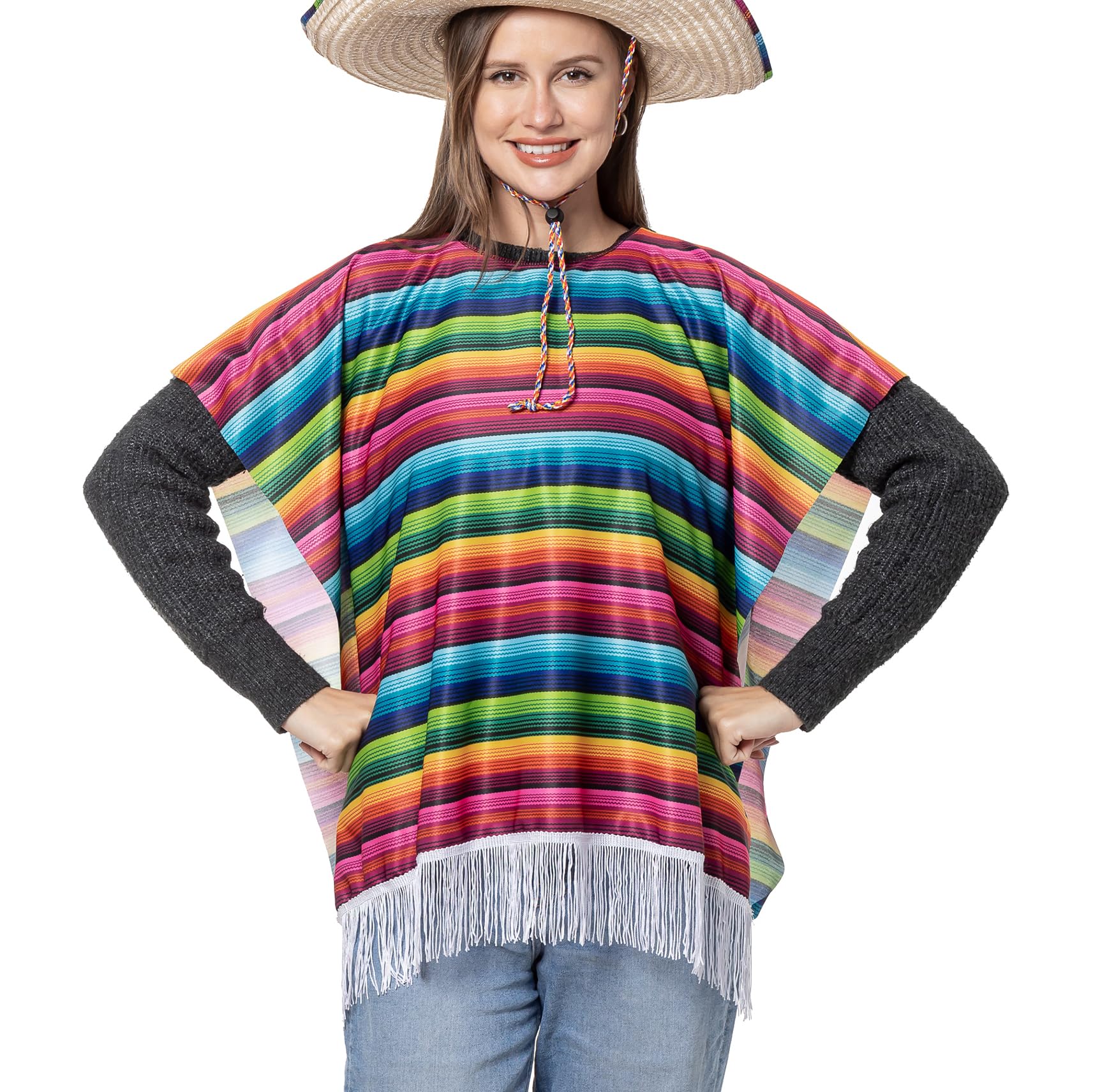 Lastclream Mexican Serape Poncho Costume for Women Cinco De Mayo Mexican Fiesta Ponchos for Adults (Only Poncho)