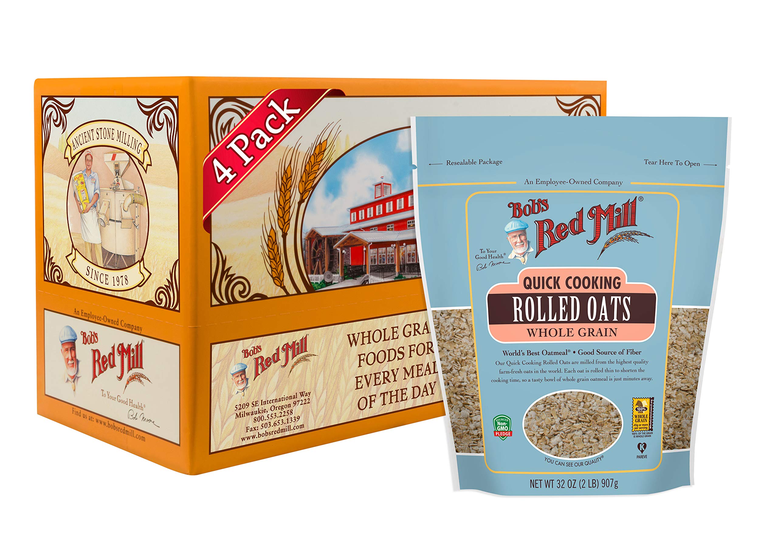 Bobs Red Mill Quick Cooking Rolled Oats, 32 Ounce -- 4 per case.