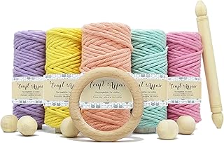 Craft Affair | सिंगल स्ट्रैंड कॉटन कॉर्ड कॉम्बो किट (प्रत्येक रंग 10 मीटर, 3 मिमी) | फ्री वुडन डॉवेल, रिंग और बीड्स प्राप्त करें | DIY प्रॉजेक्ट्स के लिए कॉटन कॉर्ड | रंग - मिंट, बेबी पिंक, लैमन, पीच, लैवेंडर