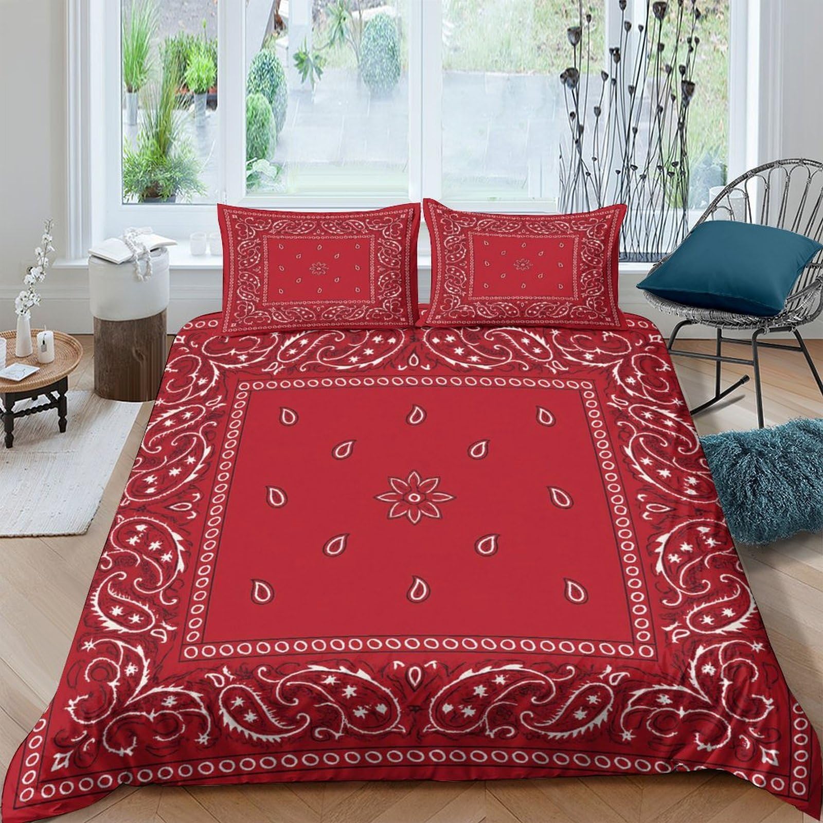 Ctjqhvkz Style-9 3D Printed Paisley Red Bandana Fitted Sheet Microfiber Soft Anti-Slip Bed Cover For Home Bedroom Guest Room Decor Single（135X200cm）
