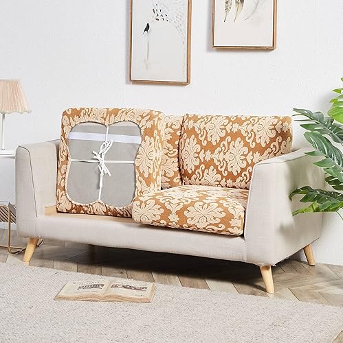 Fundas de cojín para sofá, fundas elásticas de cojín de sofá de jacquard de damasco, funda de cojín para sofá, protector de muebles, champán, 2