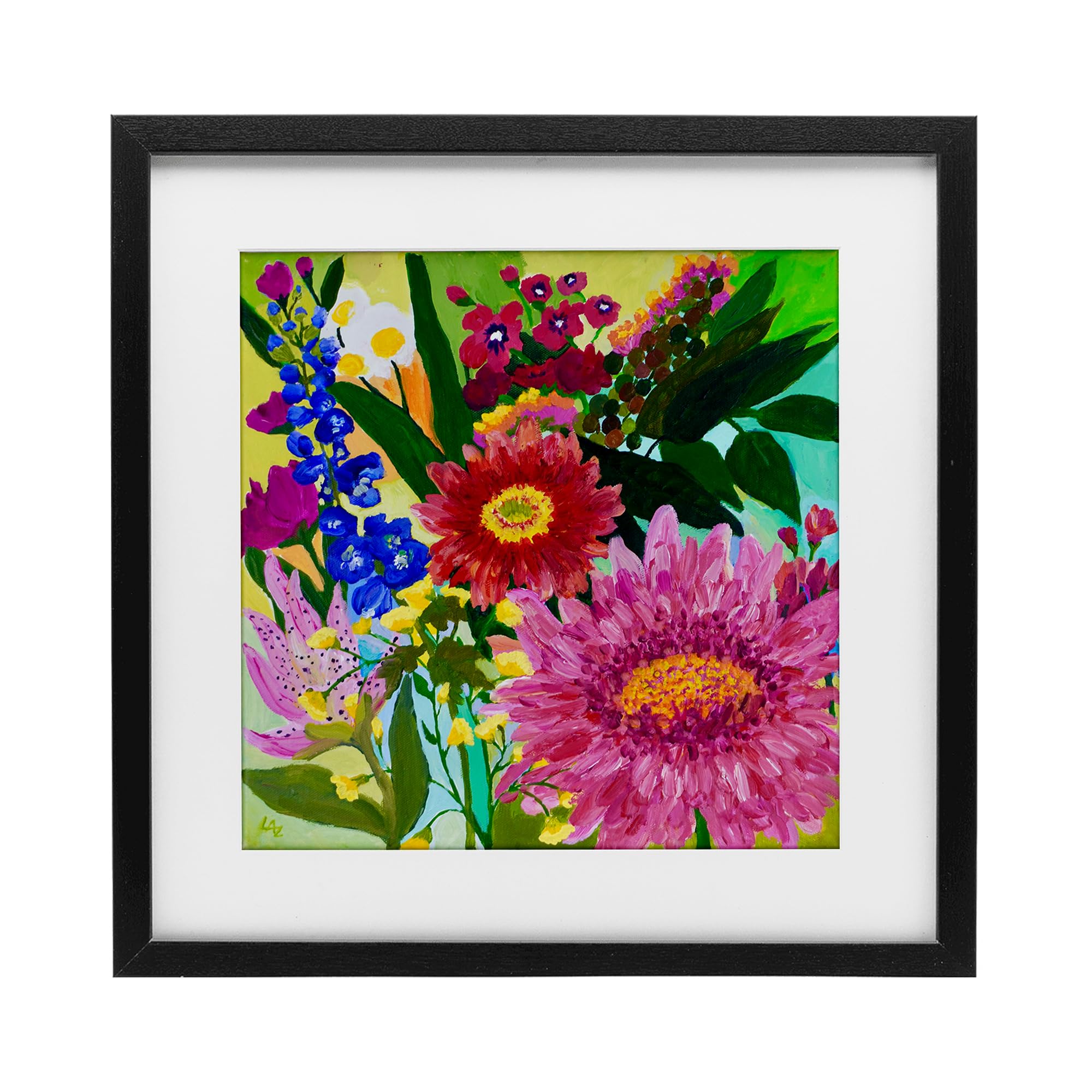Affiche sous verre Stupell Industries Front Yard Florals avec cadre blanc premium