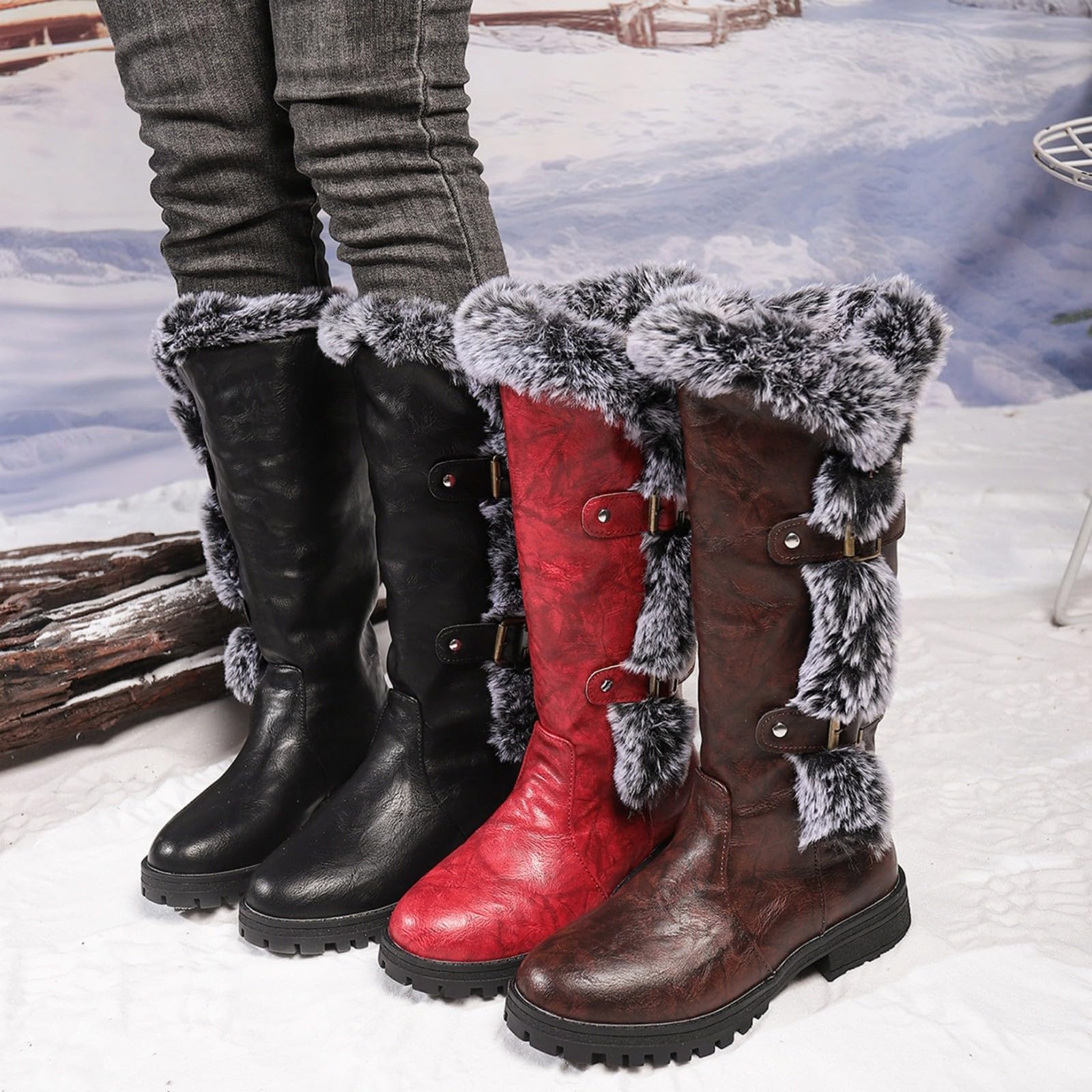 Générique Botte Femme Hiver Imperméables Fourrées Chaude Bottines Confortable Antidérapante Mi-Mollet Chaussures Chaudes Résistant À L’humidité Fermeture Éclair Bottes Outdoor Randonnée Courses