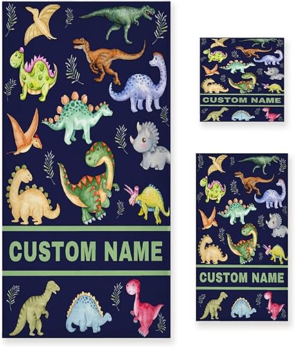 Juego de toallas de dinosaurio personalizadas, regalos personalizados de dinosaurios para niños, niñas, adolescentes, niños, toallas de playa