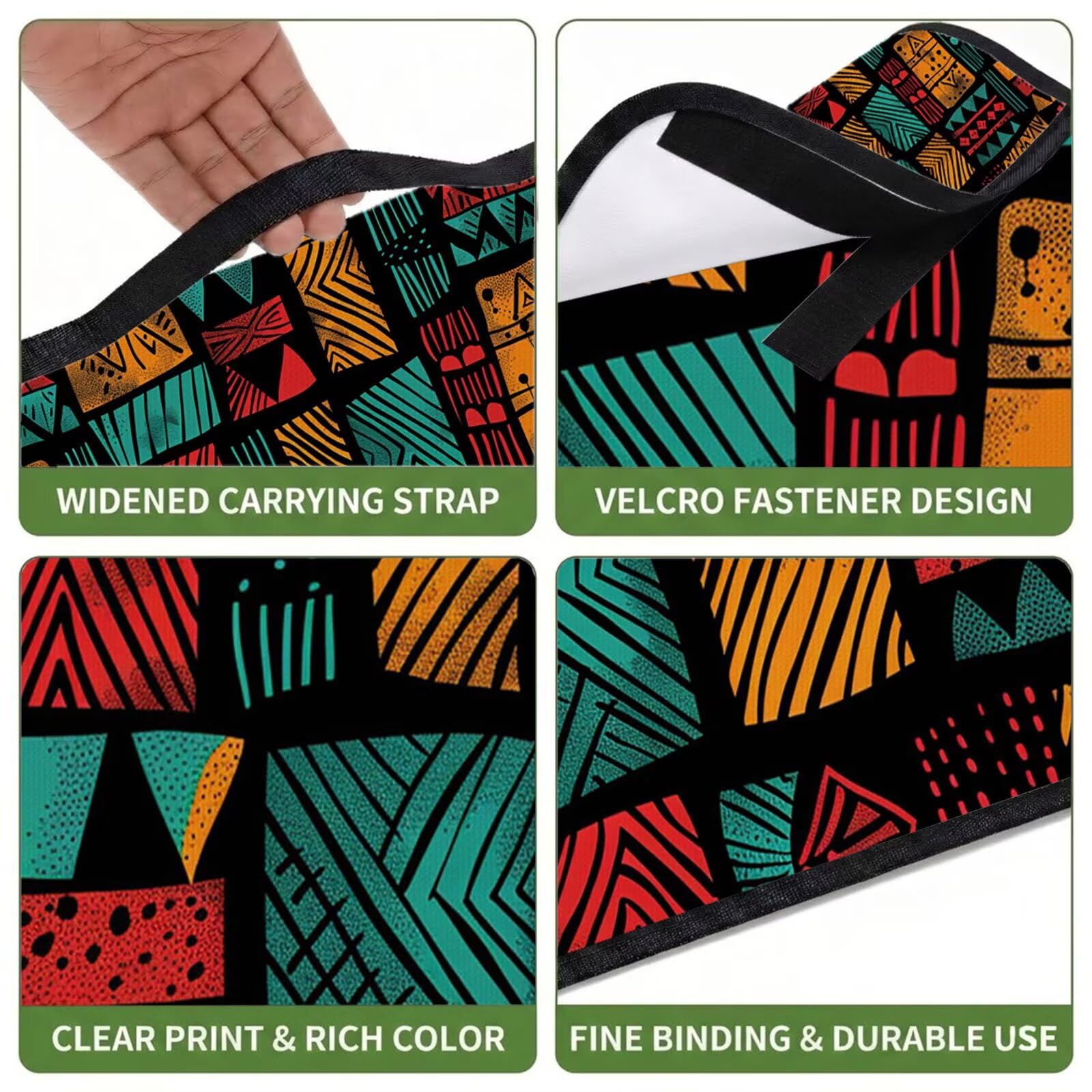 Couverture Pique Nique Grande 200x300cm,Outdoor Couverture Imperméable,Pliable Tapis de Plage Dos en PVC Anti-Sable,Picnic Blanket pour Camping Accessoires,Jardin,Parc,Famille - Patchwork,rétro UZ-832