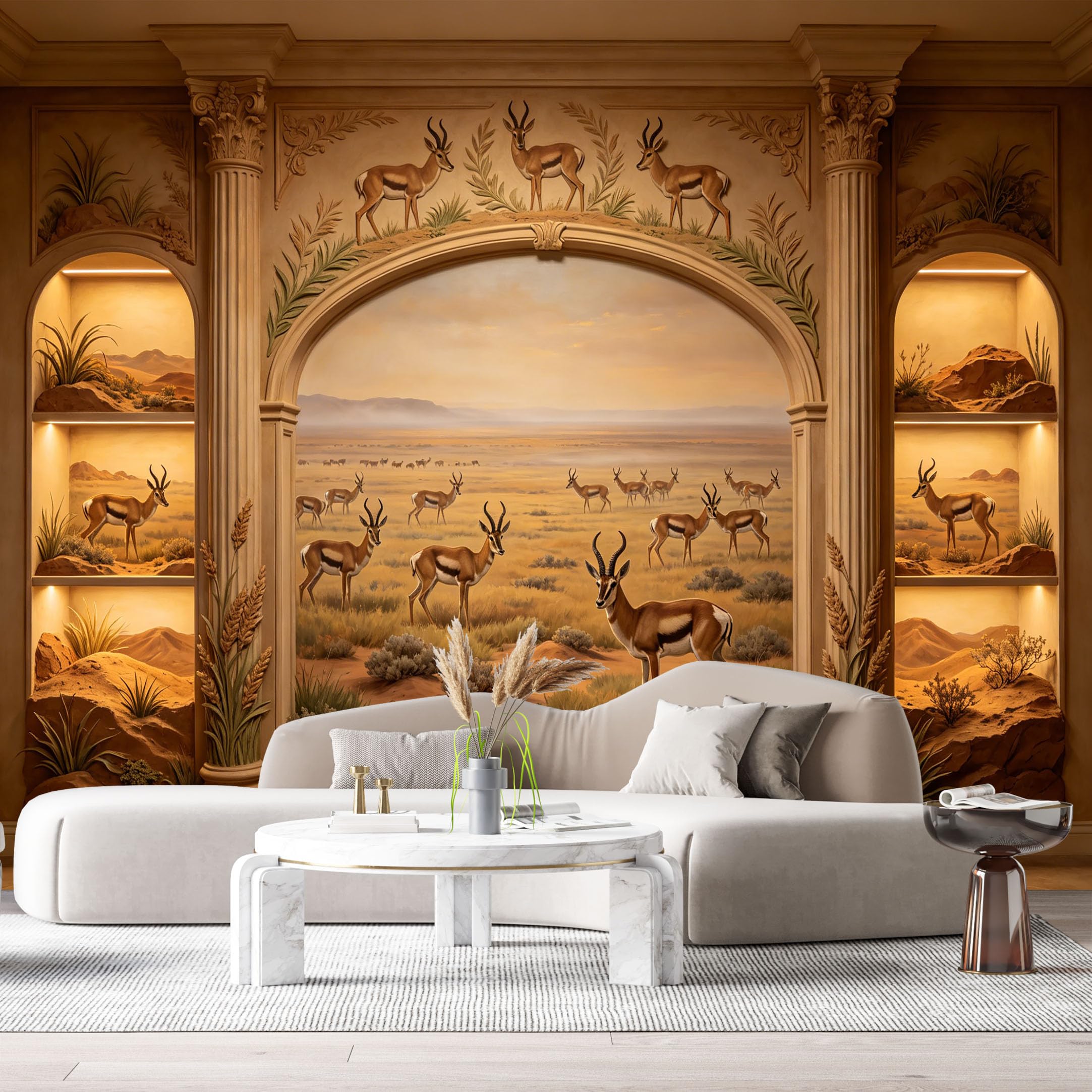 Custom Size Wall Murals Antelope Wildlife Savanna Landscape 3D Trompe L'Oeil SelfAdhesiveWall Fabric Removable Wallpaper Wall Decor for Living Room Bedroom Bathroom