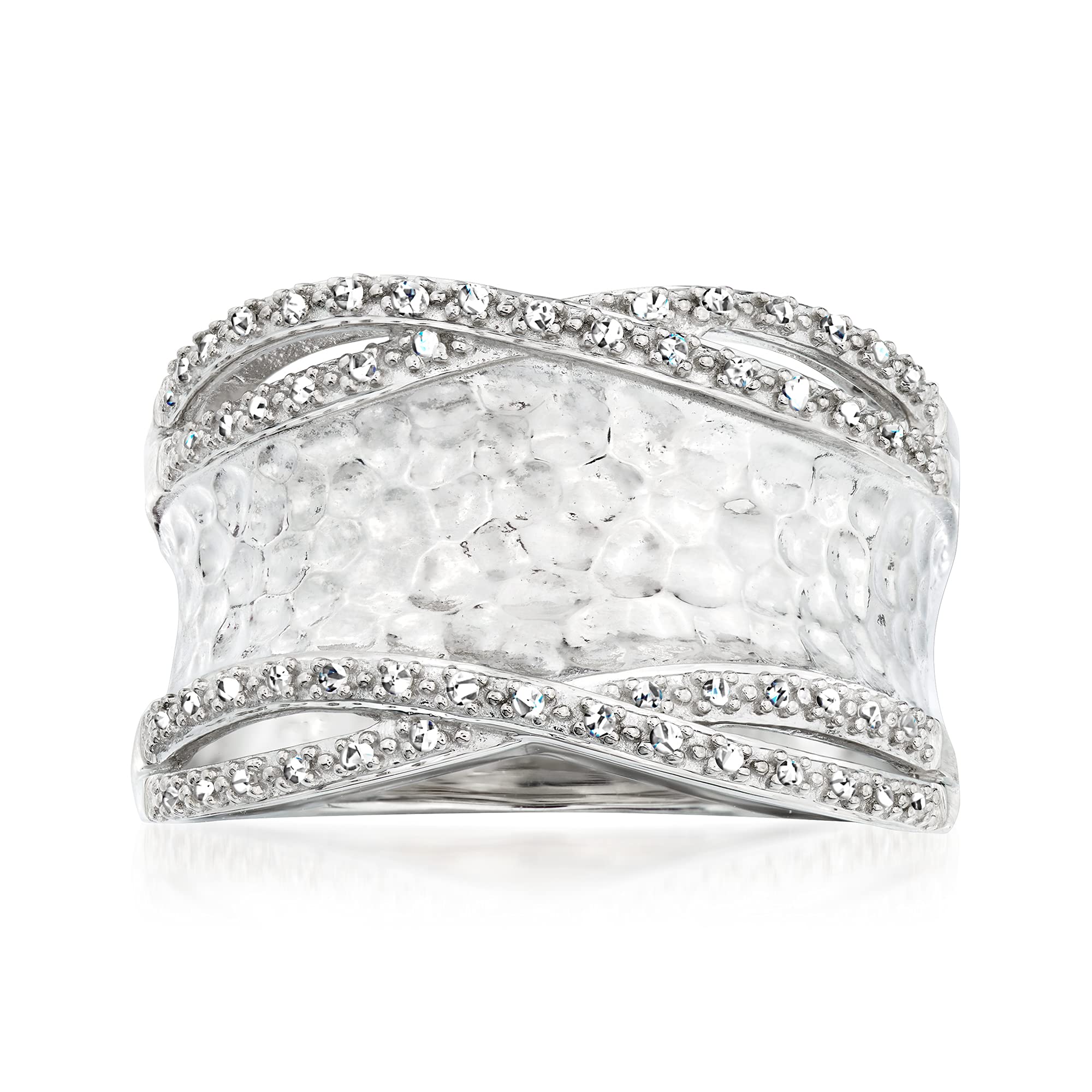 Ross-Simons 0.13 ct. t.w. Diamond Hammered Ring in Sterling Silver. Size 8