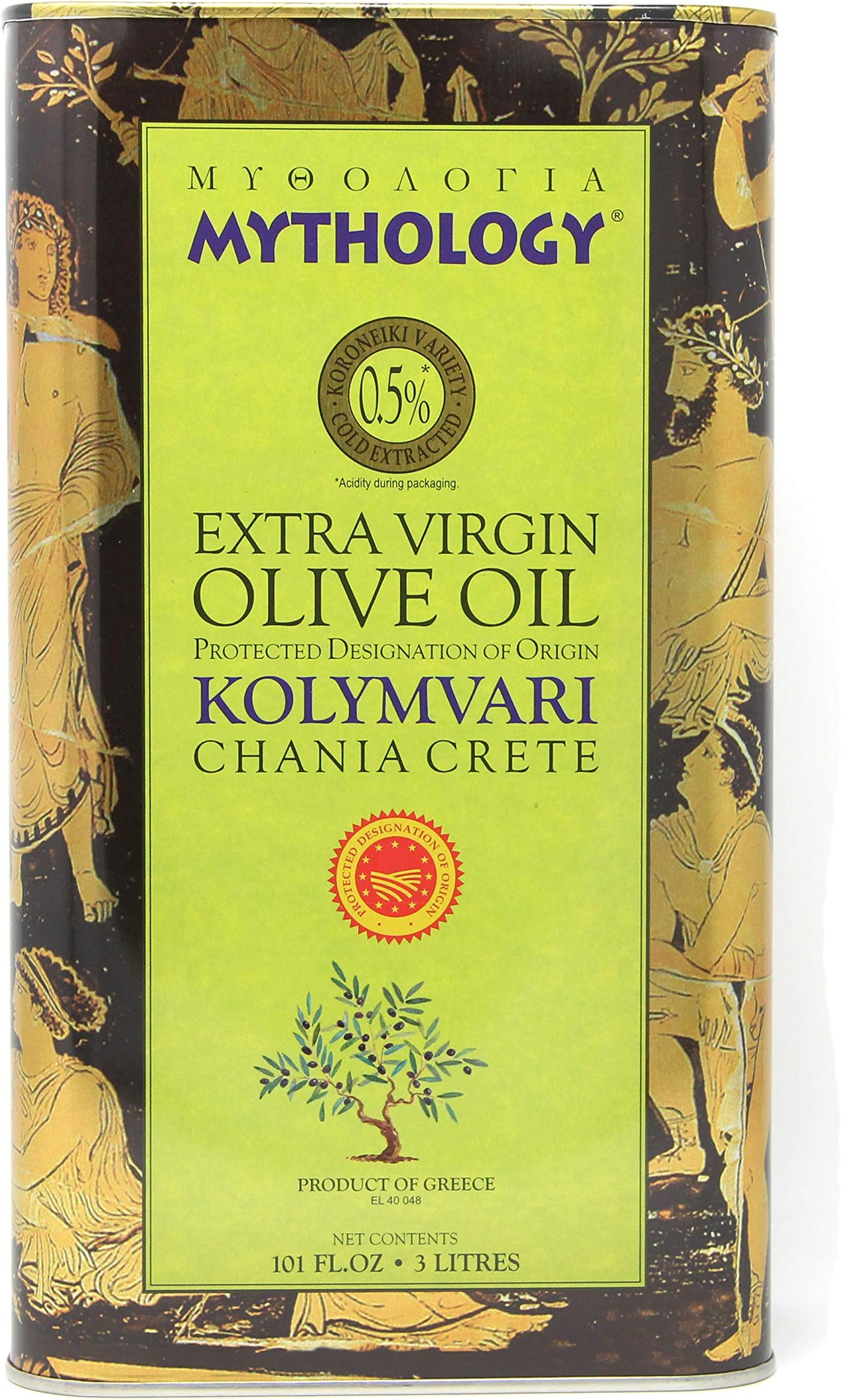 Greek Olive Oil From Greece, Cold Pressed Extra Virgin Olive Oil, Certified PDO Kolymvari Chania Crete, 3 Liter