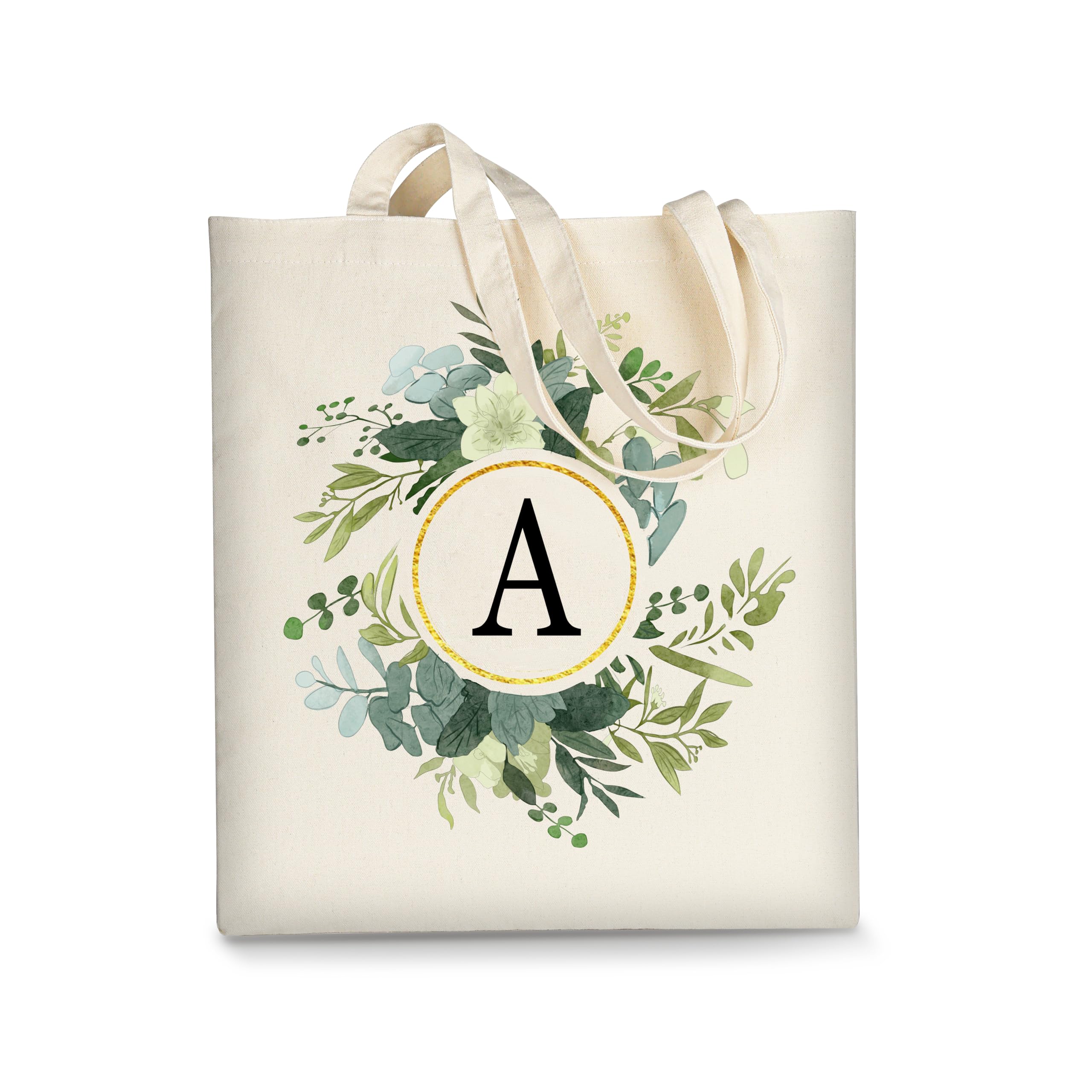 AUSVKAI Canvas Tote Bag for Women, Cute Aesthetic Leaf Initial Trendy Cotton Reusable Personalized Birthday Bags
