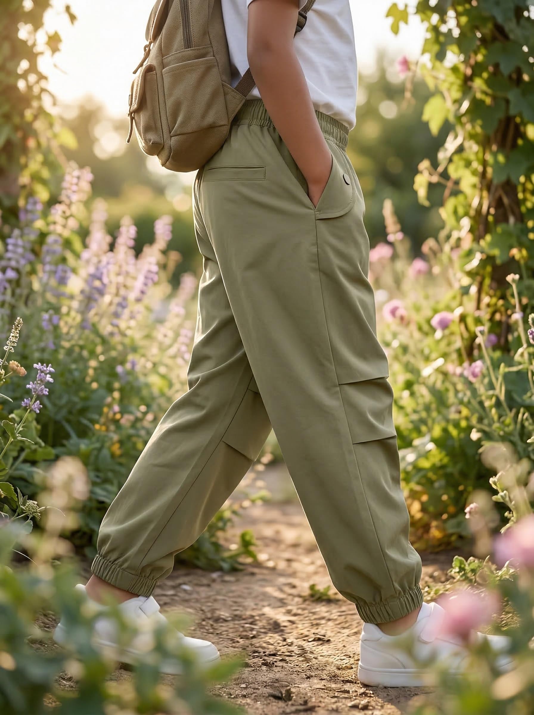 JiAmy Pantalones cargo unisex para niños, transpirables, elásticos, pantalones de paracaídas, ajustados, para niños y niñas, pantalones deportivos al aire libre con bolsillos para 5-14 años