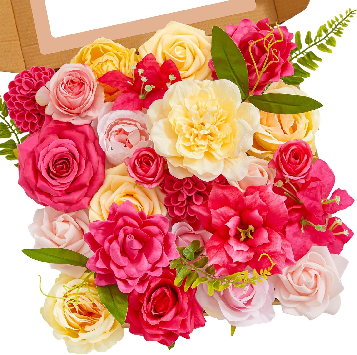 Serwalin Artificial Hot Pink & Yellow Flowers, Magenta Silk Fake Flowers, Faux Flowers for DIY Wedding Bouquets Cake Decoration Baby Shower Centerpieces Floral Arrangements Party Decor