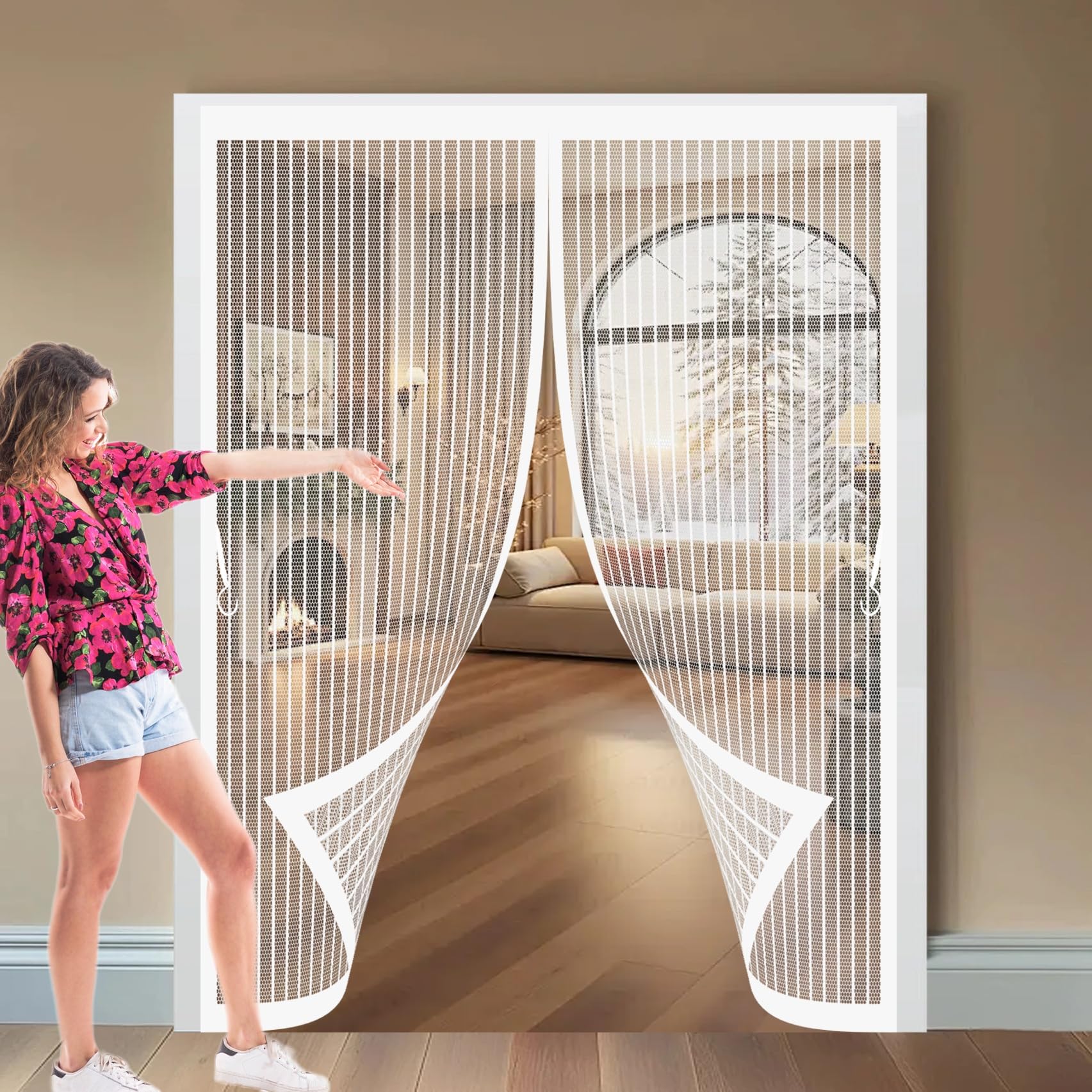 Xueqxue White Door Fly Screen Curtain 200 X 220 Cm Automatically Close, No Gap, Easy To Install Without Drilling, Keep Bugs Out Lets Fresh Air In Fly Curtains For Doors For Patio Doors Bedroom,