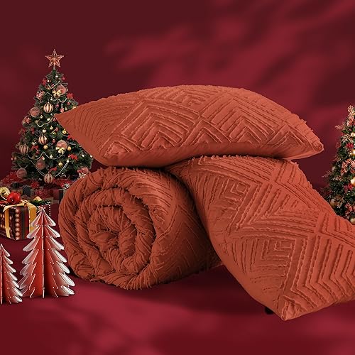 Miniatura 3 de Andency Juego de edredón de tamaño King, color naranja quemado, terracota, bohemio, para otoño, ligero, juego de ropa de cama y colecciones para