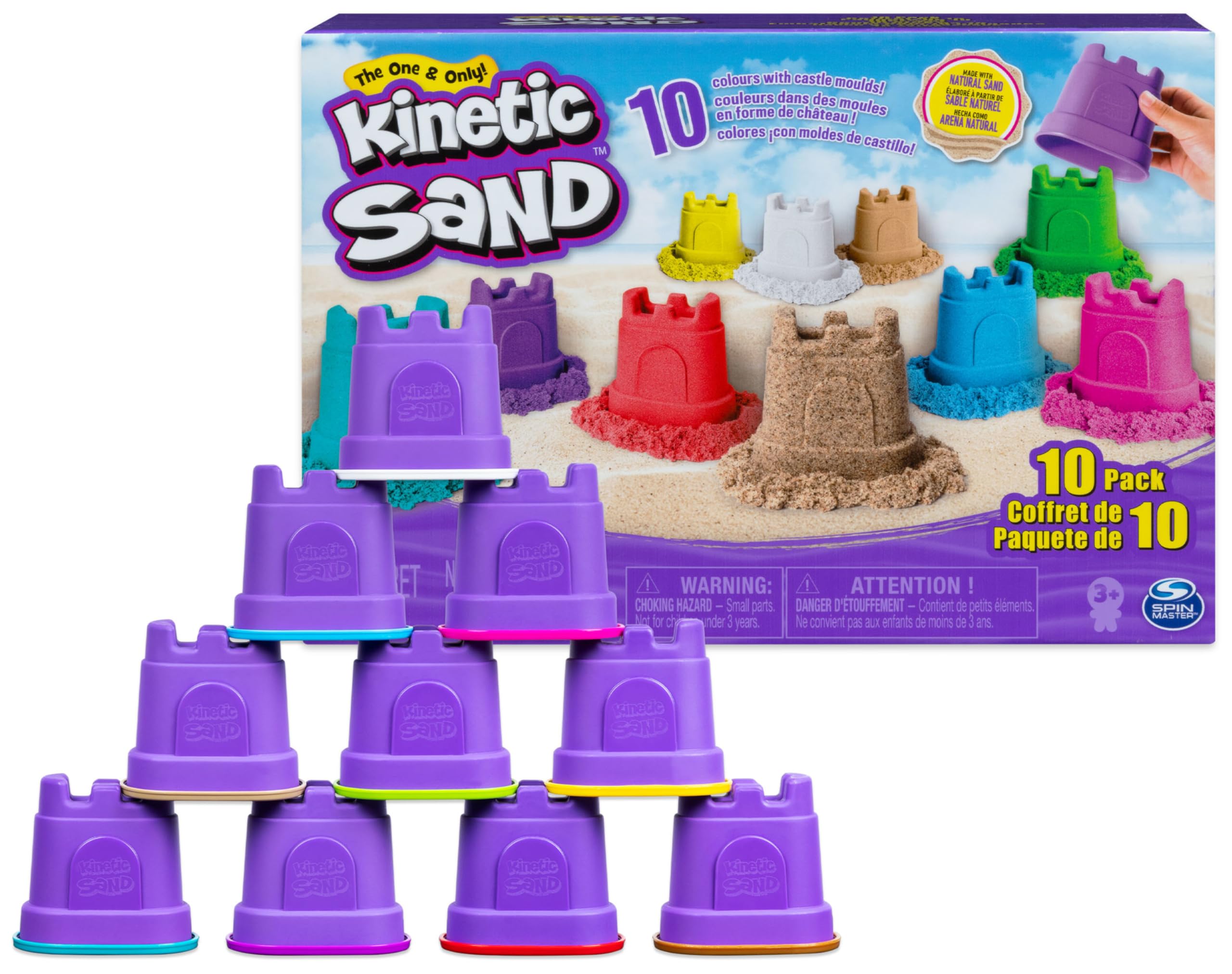 Kinetic SandCastle Containers 10-Colour Pack Non-Toxic Educational and Creative Sensory Play Sand Toys for Boys and Girls Aged 3+