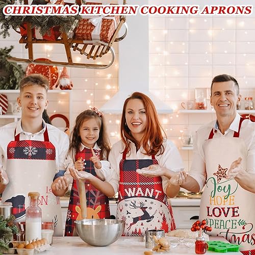 Miniatura 6 de Suhine 18 delantales de cocina de Navidad, delantal de cocina para fiesta de Navidad, delantal de búfalo rojo y negro, delantal de decoración de