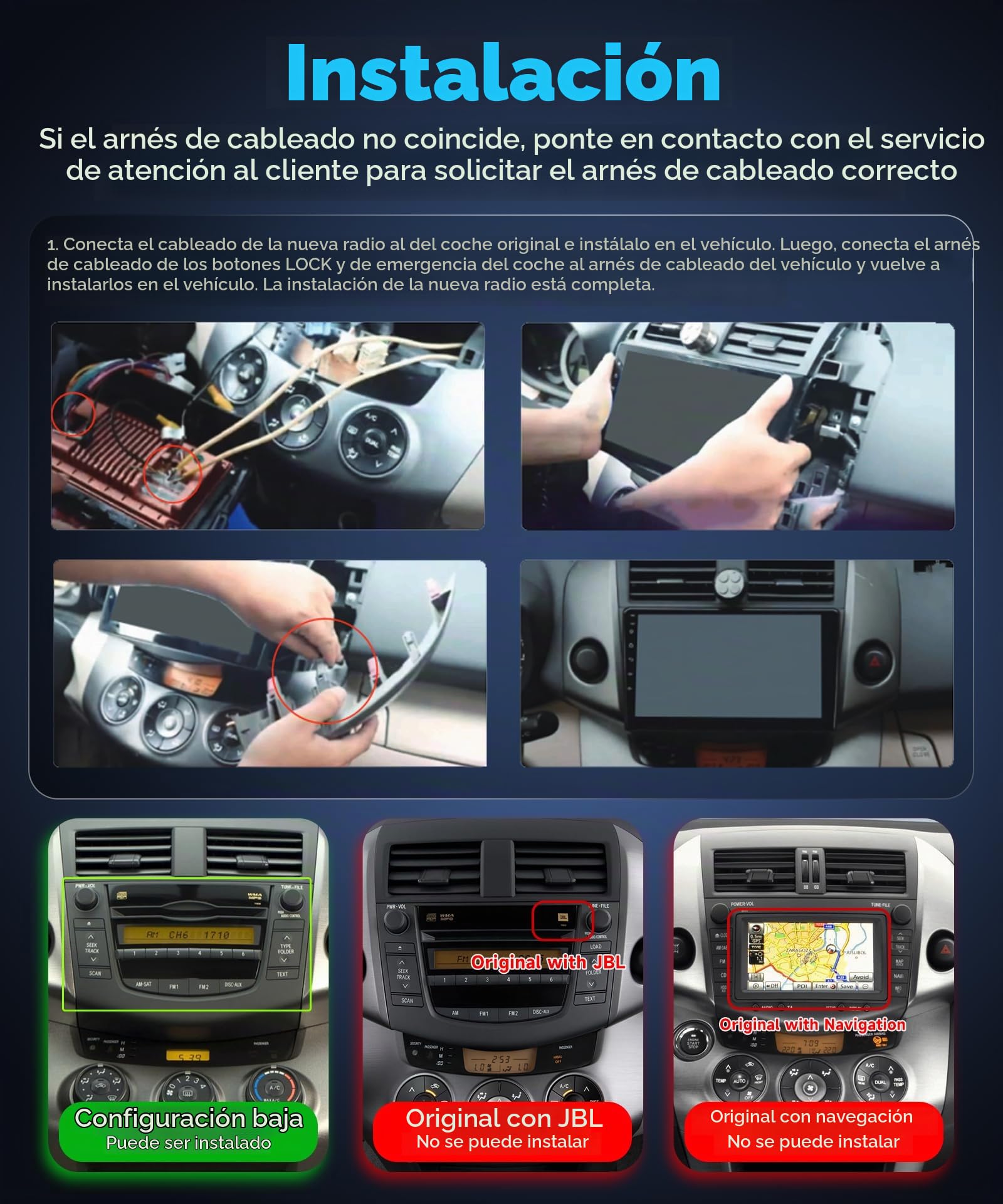 4G+128G Android Radio de Coche para Toyota RAV4 2007-2012 9 Pulgadas Pantalla IN-CELL Radio Wireless Carplay con Android Auto Navegación GPS Mirror Link Bluetooth WiFi/FM/RDS/EQ/SWC/USB Cámara Trasera
