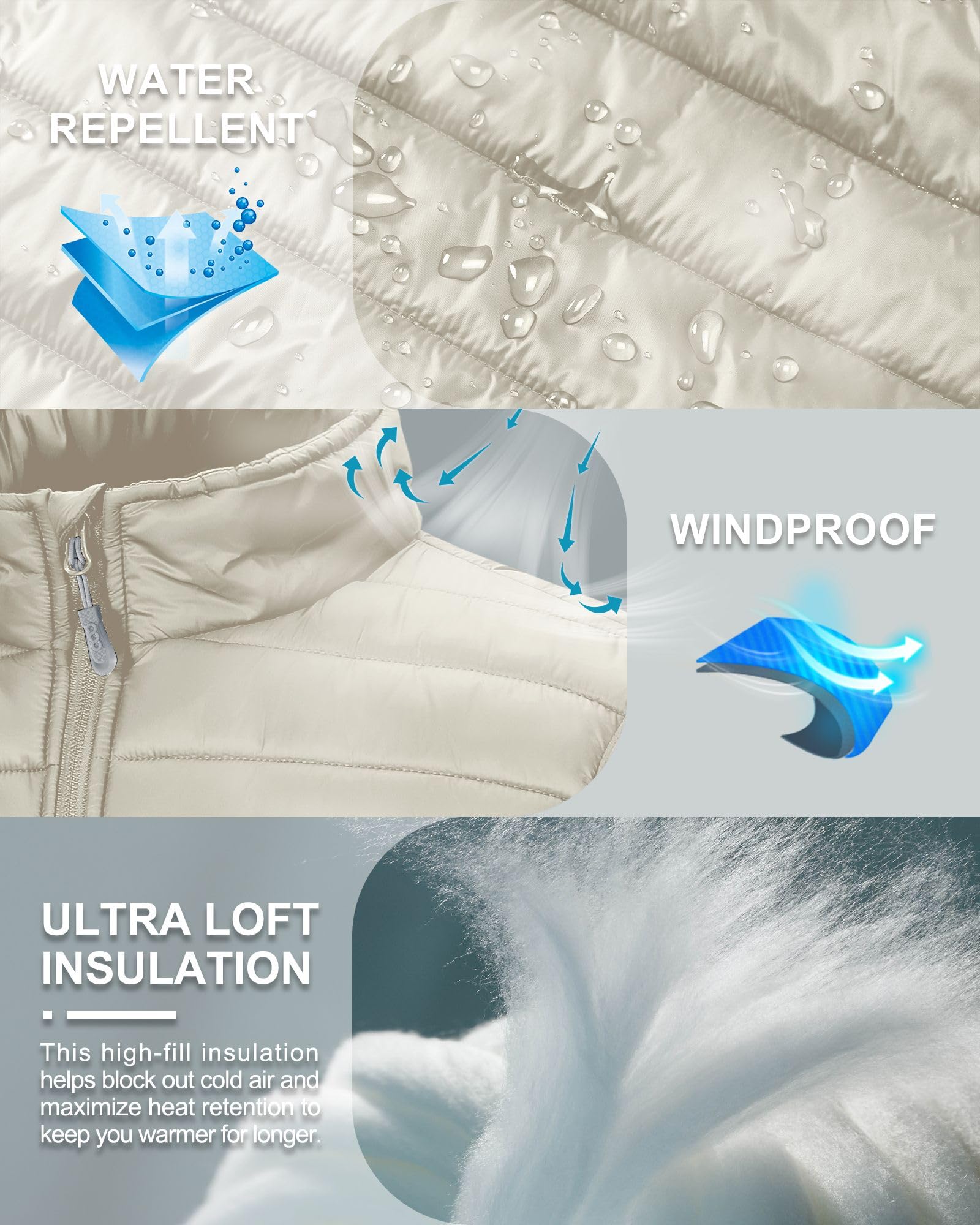 33,000ft Gilet léger pour homme, gilet matelassé matelassé matelassé et rembourré, vêtement d'extérieur, veste coupe-vent sans manches pour golf, course à pied, randonnée, équitation