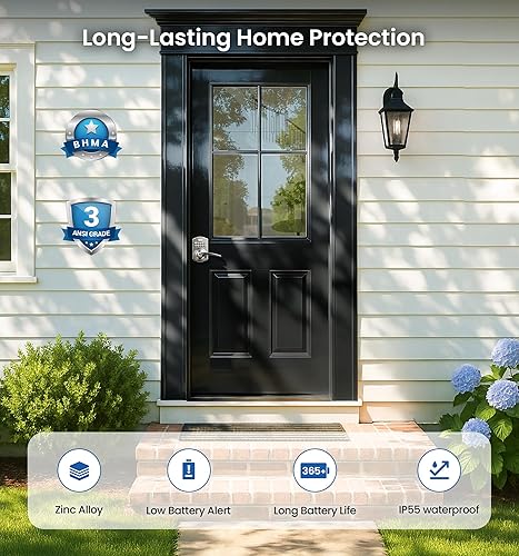 Miniatura 5 de Veise Cerradura de puerta con teclado con asa, entrada sin llave para puerta delantera y dormitorio, cerradura electrónica con código, bloqueo