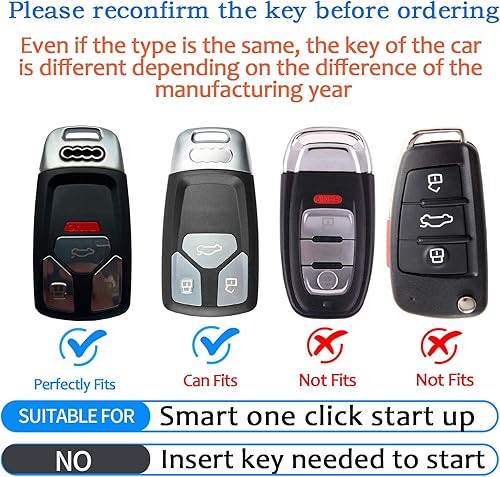 Miniatura 2 de Tukellen Funda para llavero Audi de piel auténtica con llavero, protector de cuero compatible con llave inteligente Audi A4 Q7 Q5 TT A3 A6 SQ5 R8 S5