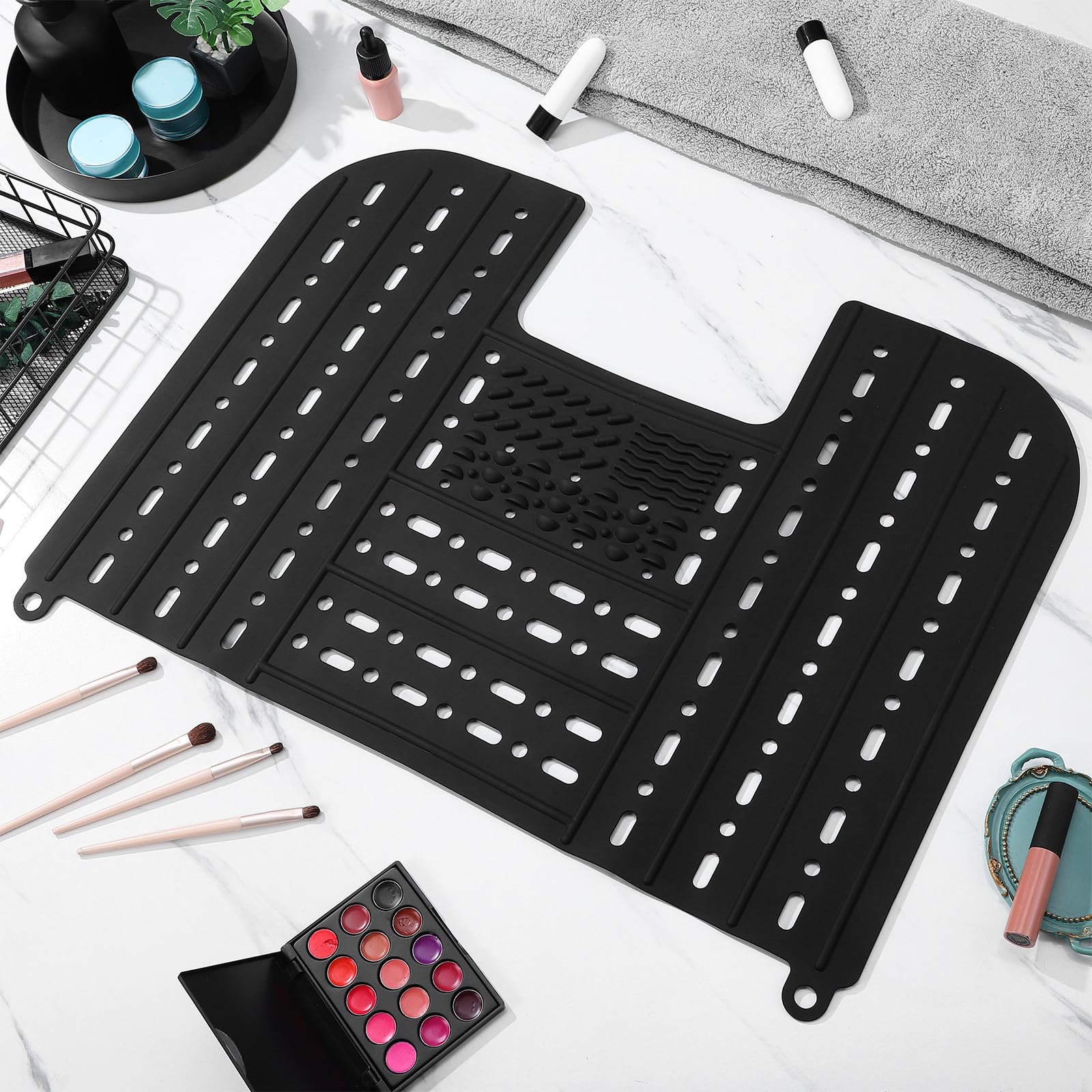 DOITOOL Cubierta para Lavabo de Silicona Negra, Plegable y Fácil de Limpiar, Adecuado para Baño y Rutina de Maquillaje de 55x43 Cm