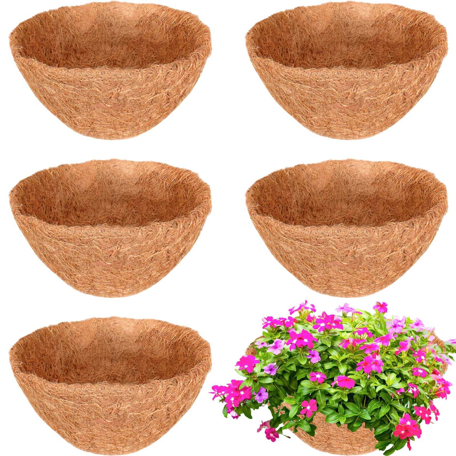 Halatool 6 Pack 12 Inch Coco Liners 100% Natural Coconut Liners for Planters Round Coco Coir Hanging Basket Liner for Flowers Vegetables Balcony Garden Patio Porch Home Decor