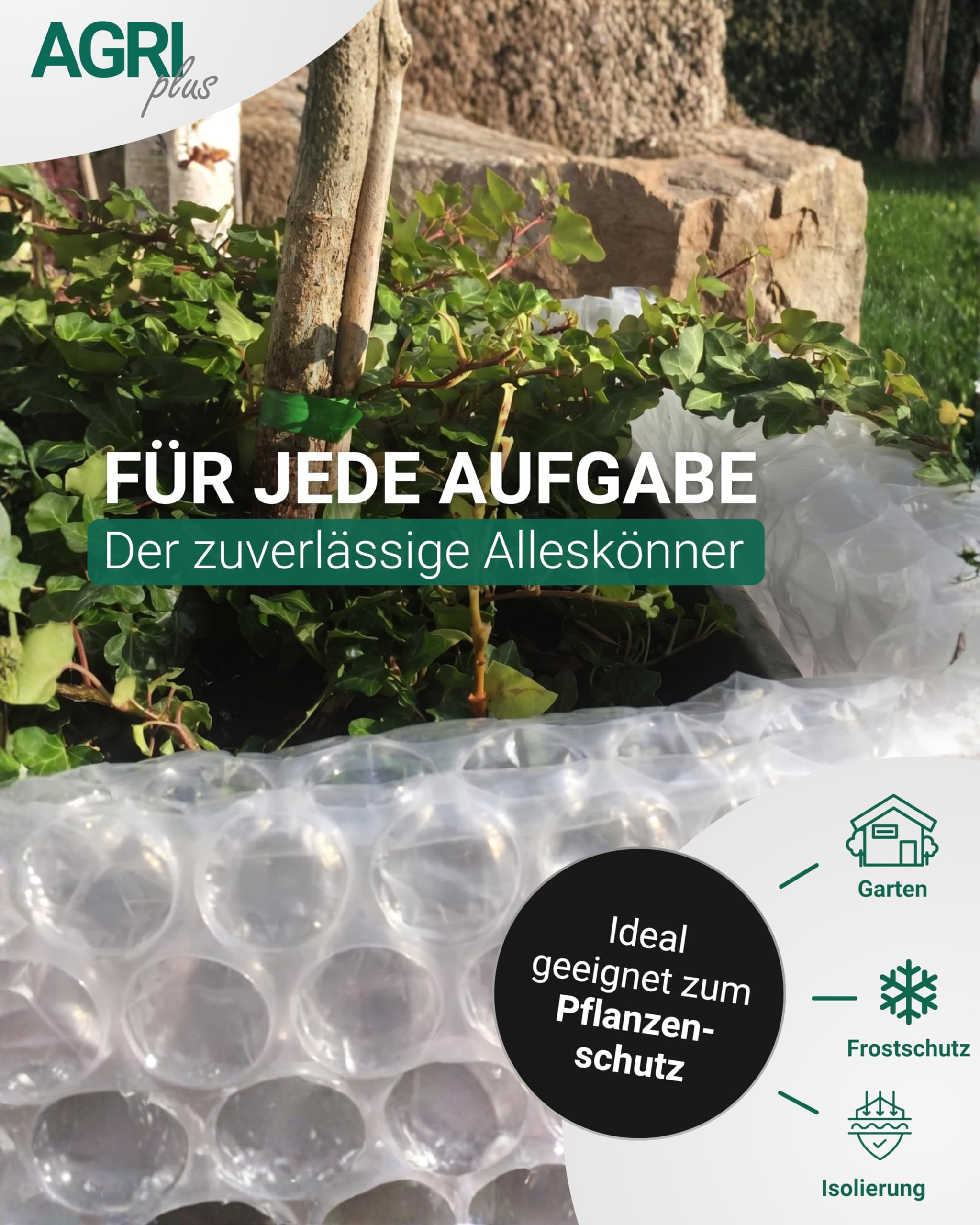 AGRIplus Luftpolsterfolie I 2 x 50 m I Stoßdämpfende, reißfeste & flexible Verpackungsfolie I 30 mm Noppen I 150 my Schutzfolie für Versand, Umzug, Lagerung & empfindliche Gegenstände