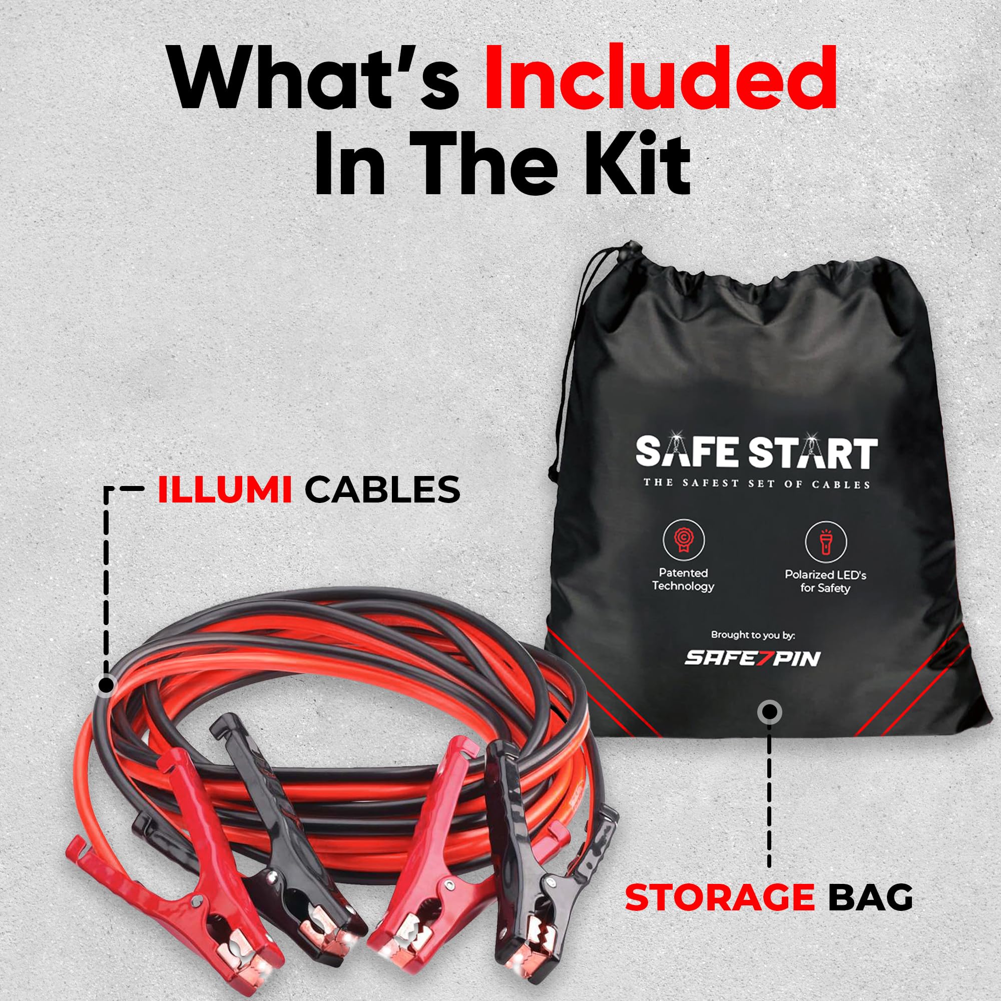 Safe Start Illumi - Kit di cavi di avviamento resistenti da 3,7 m, 6 GA per auto, camion, indicatori W/LED per uso notturno, protezione da inversione di polarità, filo di rame, design tradizionale