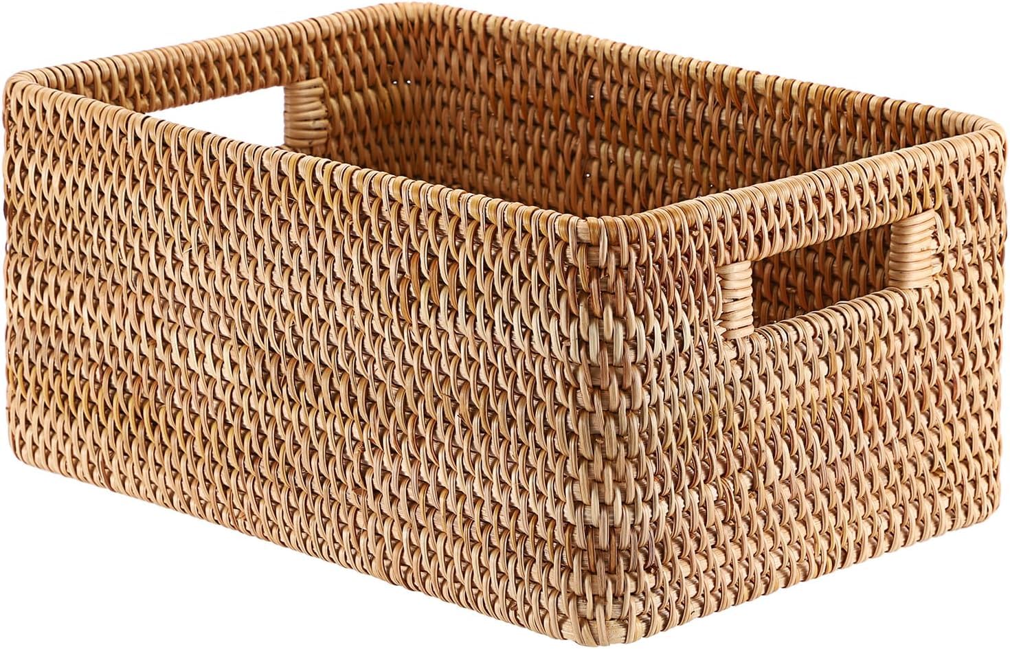 Wicker Storage Opened Basket, Decorative Multipurpose Storage Bin for Shelves, Bathroom, Kitchen, Living Room
