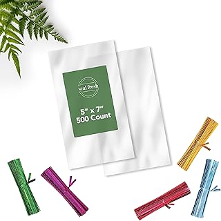 Clear Bag With 4" Holographic Laser Twist Ties – 5x7 Inches (500 Count) – Cellophane Party Favor Bags Twist Tie Closable Goodie Bags – Use as Cookie Bags, Snack Bags, Cotton Candy Bags, Treat Bags, Goody Bags, Packaging Bags, and Favor Bags