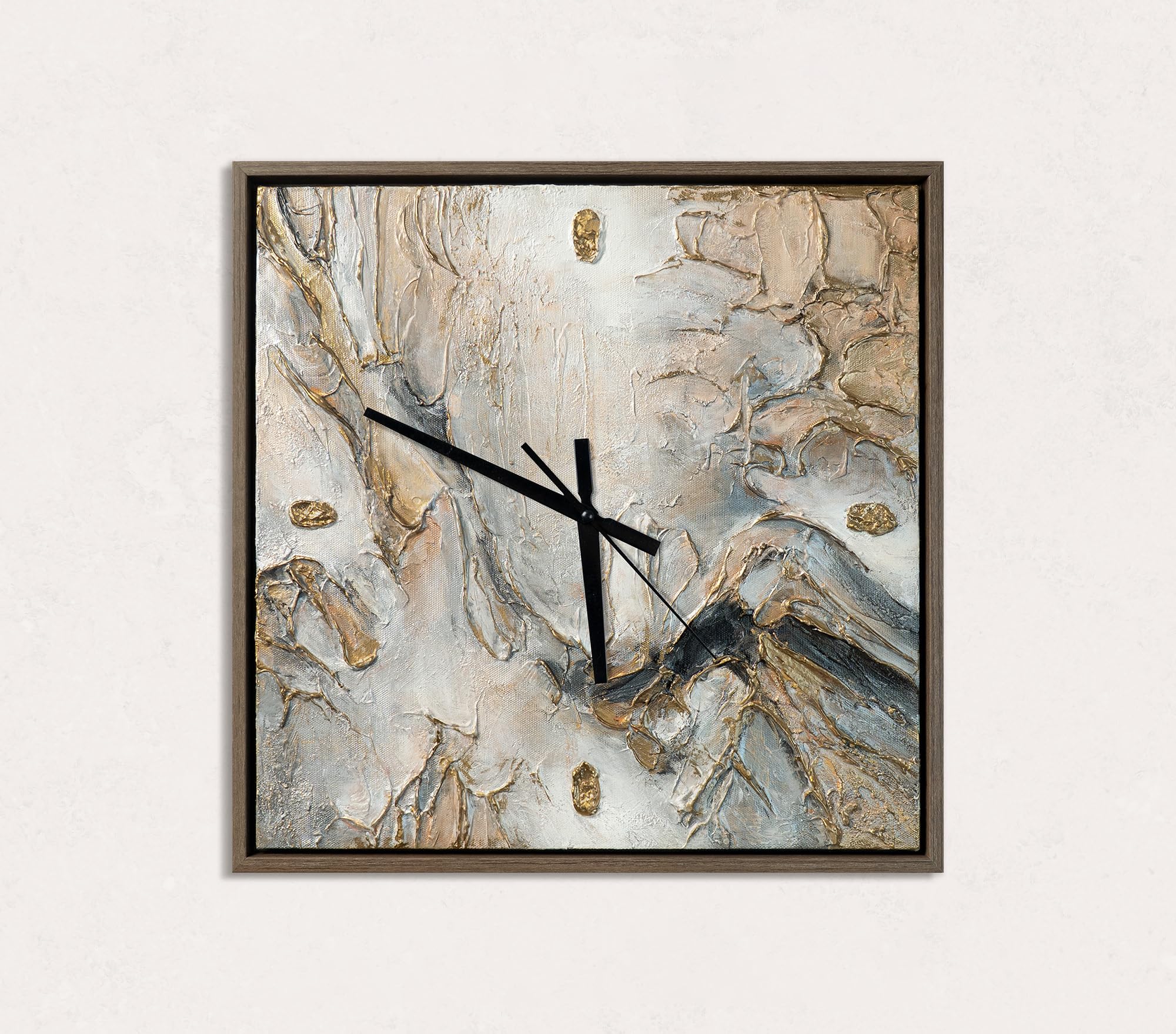 YS Wall Clock Hand-Painted 35 x 35 cm - Marble Abstract Beige, Grey & Gold Art Gallery