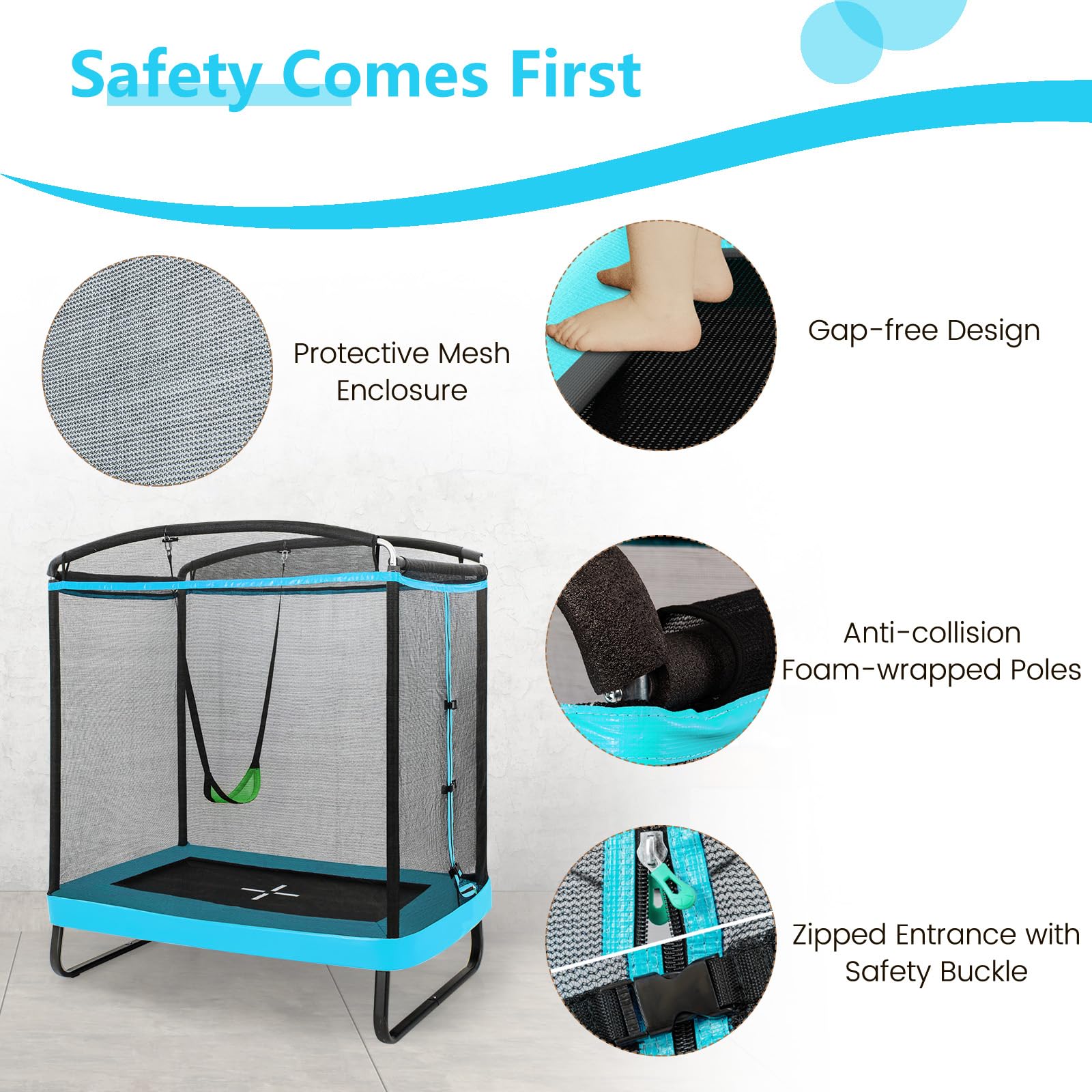 KOMFOTTEU Trampolino Elastico per bambini con Altalena, Rete di Sicurezza, Trampolino Rettangolare Portato 100 kg, Tappeto da Salto all'Aperto, Tappetino per Saltare, 190x122x210 cm