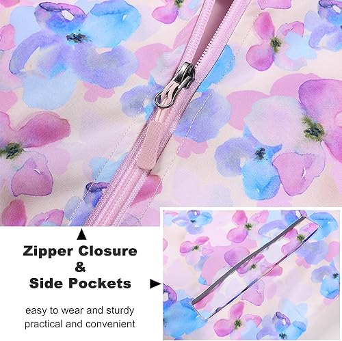 Girls Waterproof Jacket, Kids Raincoat Fleece Lined Windbreaker Hooded Rain Jaclets Cartoon Windproof Coats Outdoor Outerwear(Flower,3-4T)