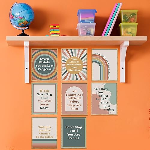 Miniatura 4 de HerZii Prints Juego de pósteres motivacionales de decoración bohemia para el aula, arte de pared inspirador y de afirmación para aula, oficina y