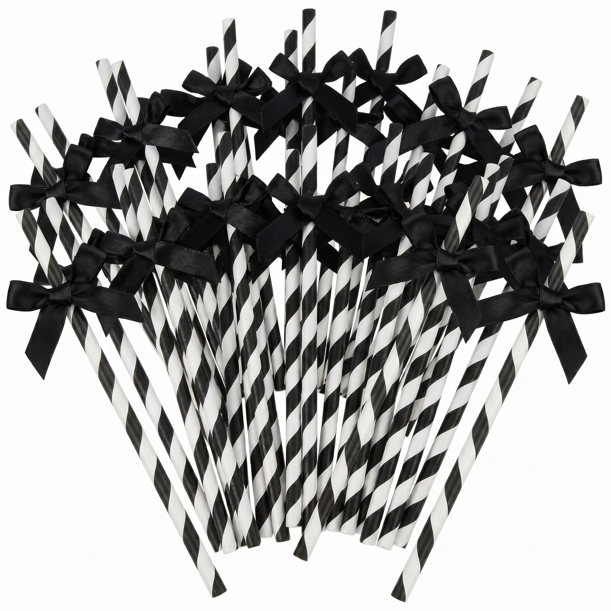 40Pcs Cocktail Straws, Black and White Bow Paper Straws, Set of Forty Drinking Straws for Parties and Events, Elegant Design for Cocktail and Beverage Presentation, Dimensions 20 by 0.6 cm