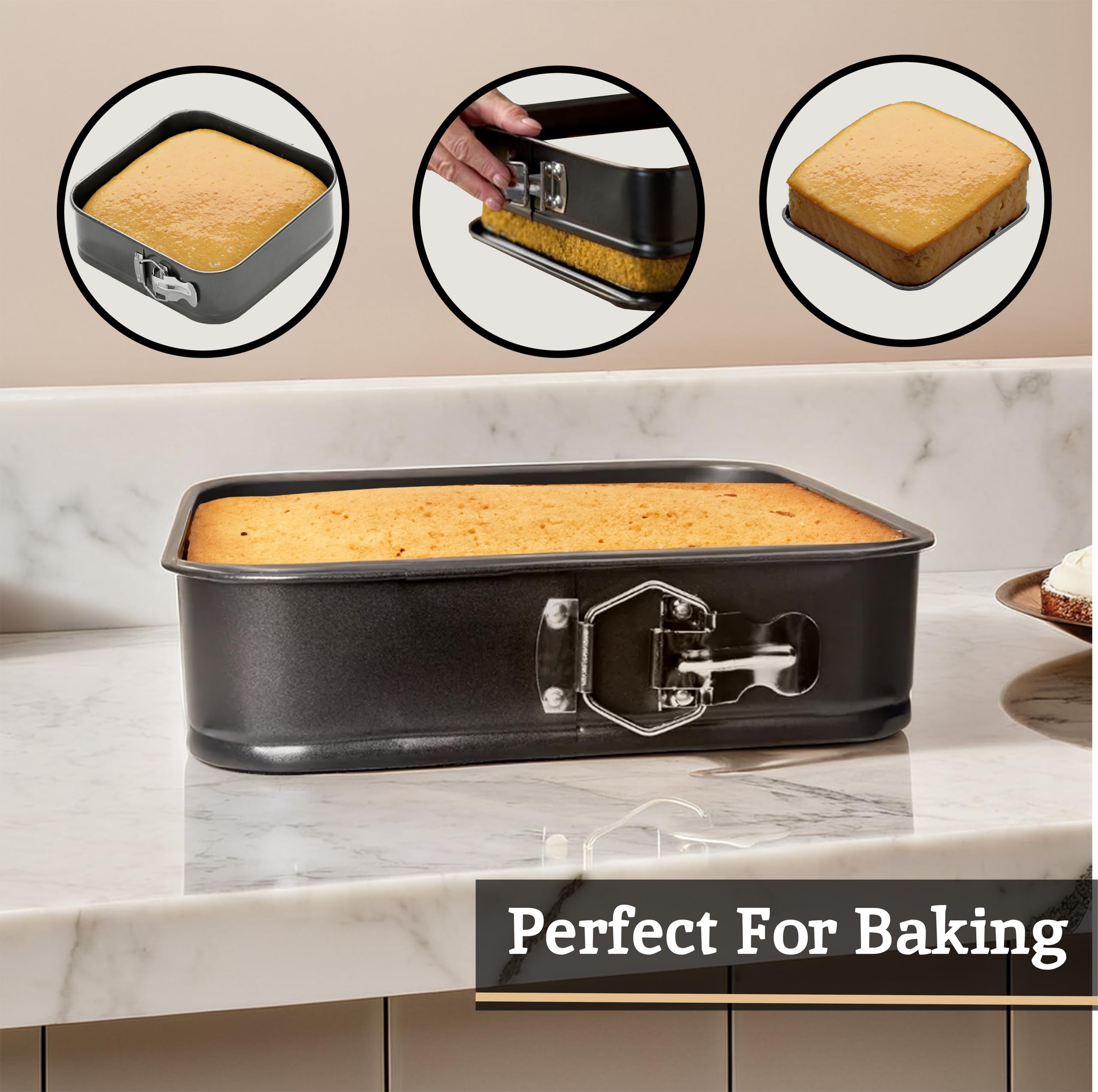 Premier Housewares 104267 Cake Tins Set of 3 Baking Tins Pie Tin Springform Cake Tin Cake Baking Tin Small Cake Tins Mini Cheesecake Tins Black H7 x W28 x D28cm