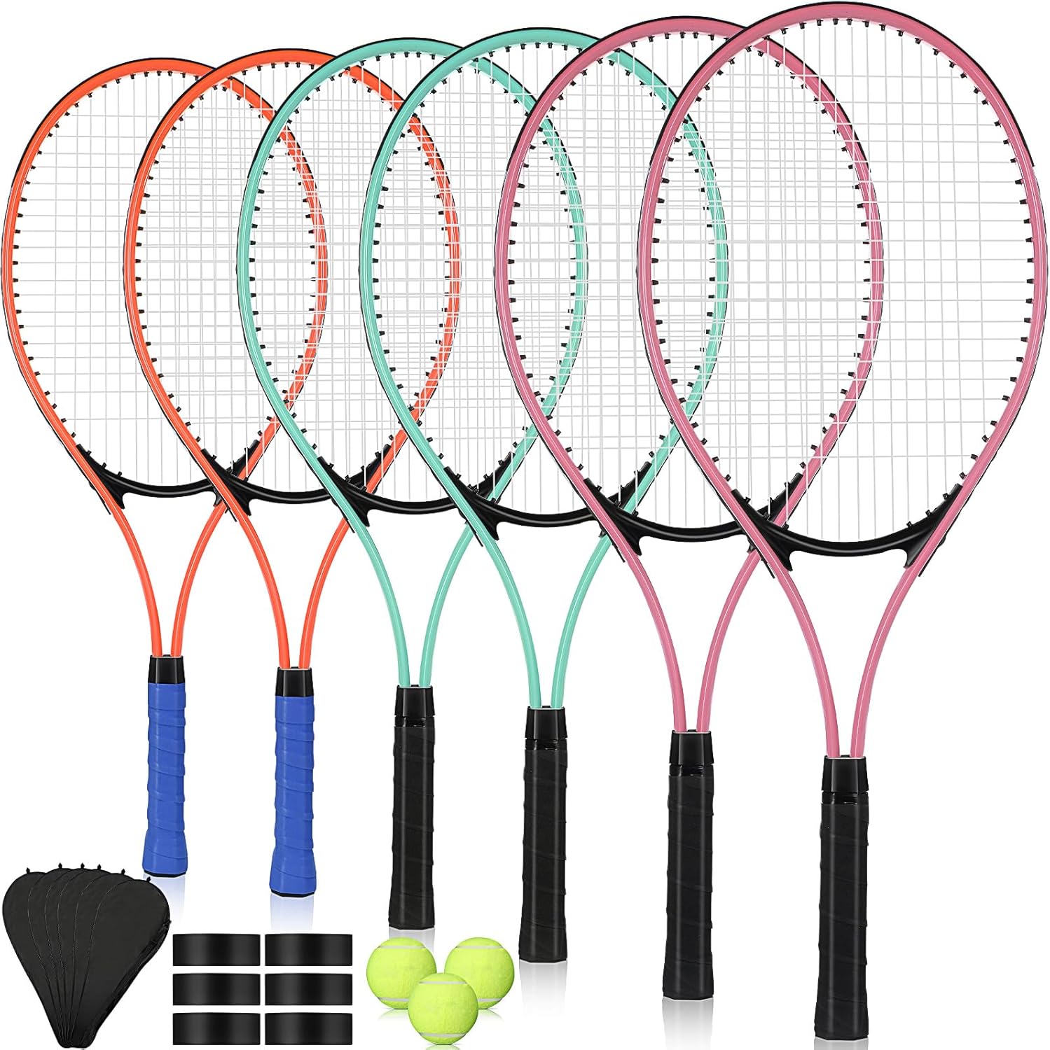 6 Pcs Tennis Rackets for Adult Recreational 6 Players 27'' Tennis Racket Set with 3 Balls Lightweight Tennis Rackets for Tennis Training Beginner with Overgrip and Bag
