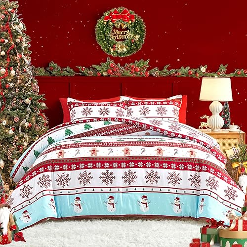 Miniatura 2 de Joyreap Juego de funda de edredón de Navidad de 3 piezas, diseño de rayas rojas y blancas, microfibra suave y transpirable para todas las
