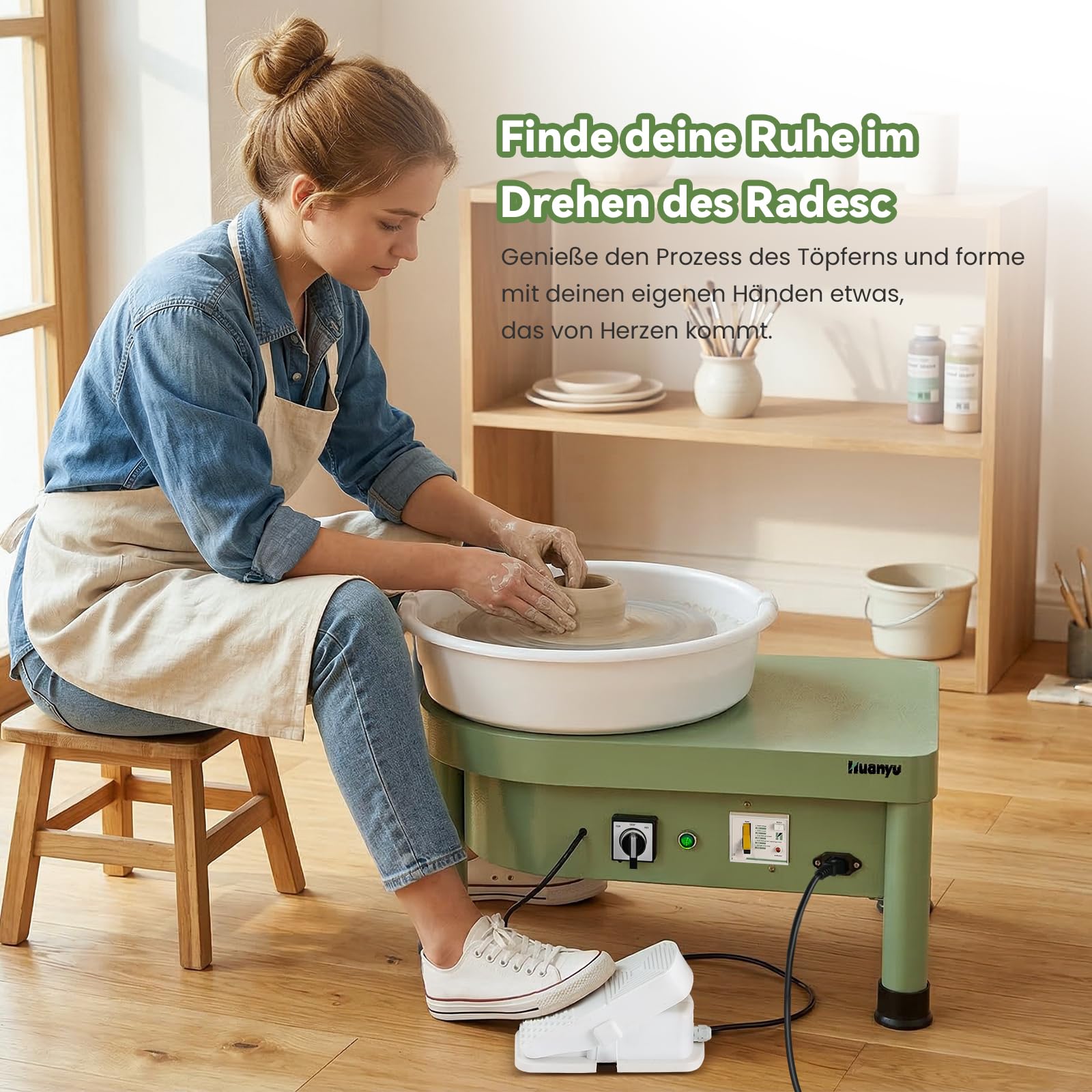 Huanyu Keramik-Maschine mit Fußpedal, 25cm, elektrische Töpfermaschine mit abnehmbarem Becken, für Töpferstudio, Töpferei, Heimwerken, Töpferei, Schule