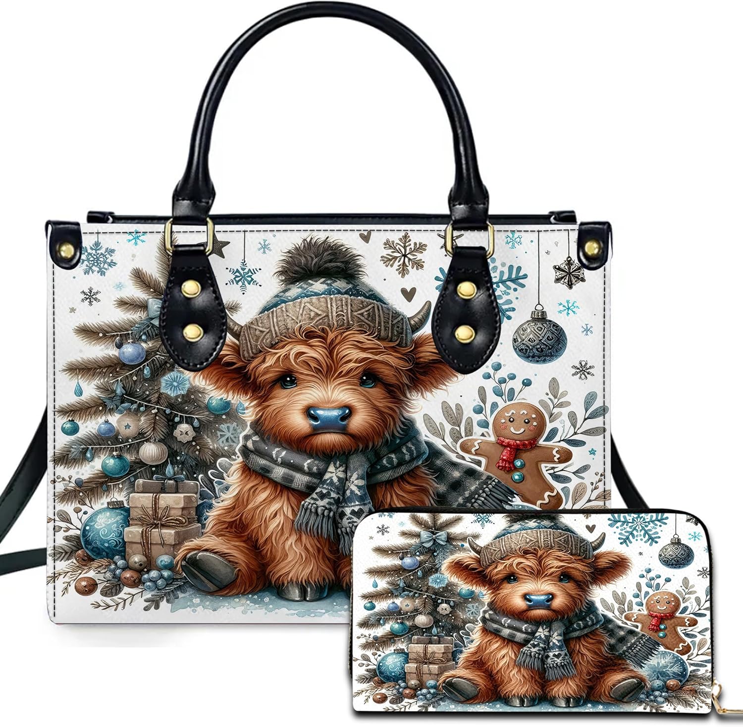 Highland Cow Leather Handbag Custom Cow Purse for Women Country Farm PU Leather Tote Gift for Farmers Girls Mom Gift