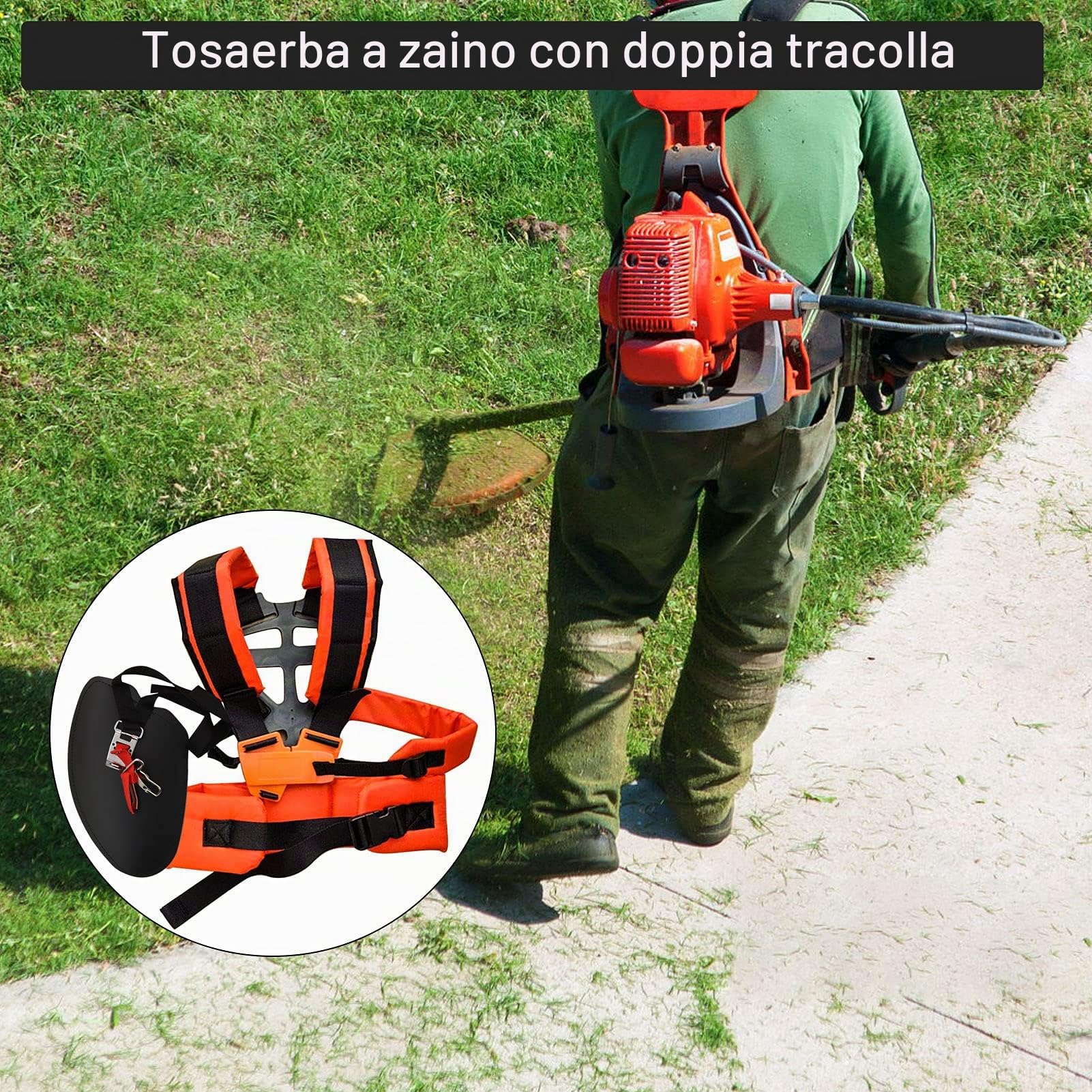 Tracolla Professionale per Decespugliatore e Trimmer - Cintura Universale a Doppia Spalla per Falciatrice (Arancia)